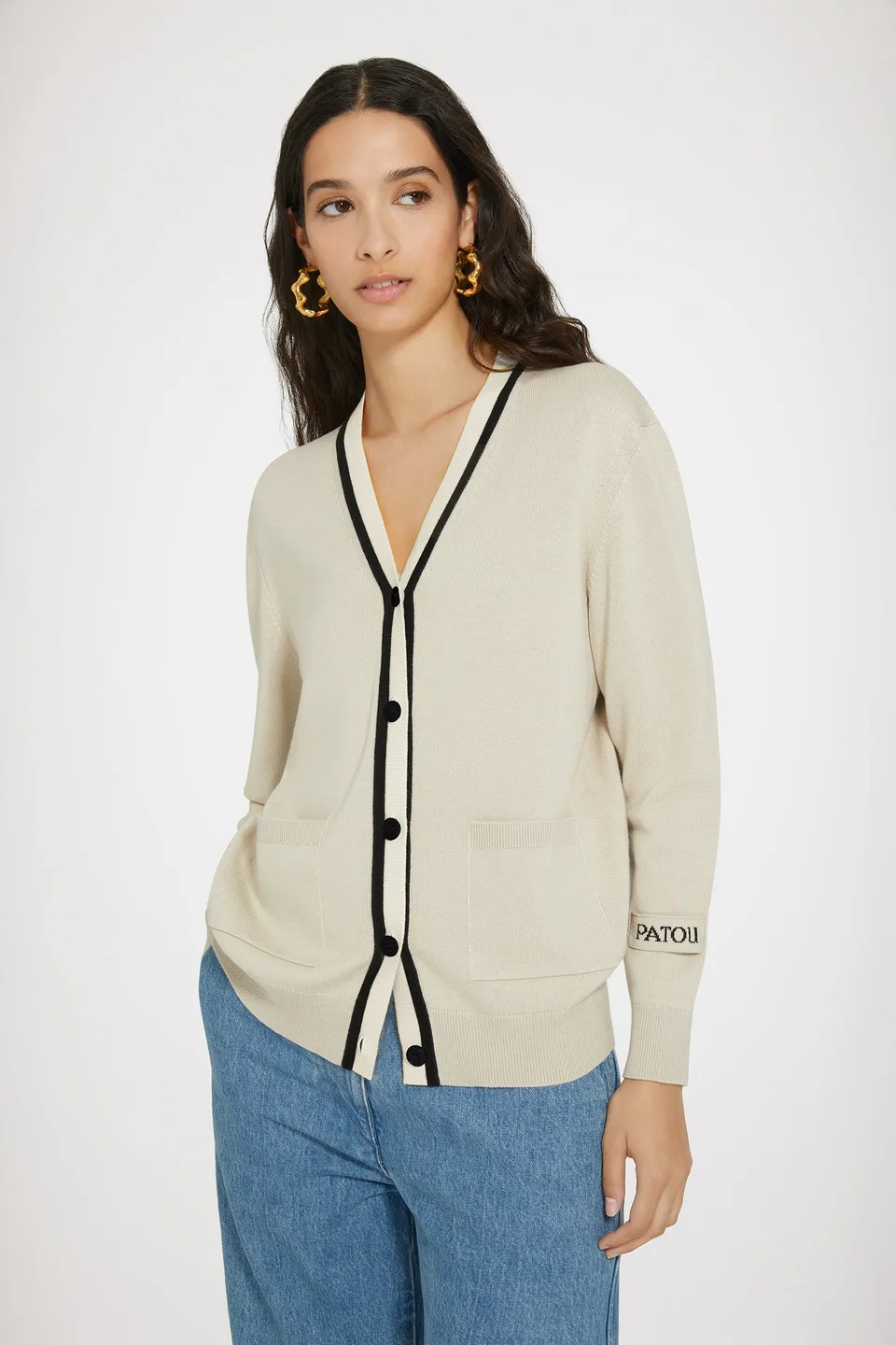 Patou P24KN1318067113B cardigan coton beige col