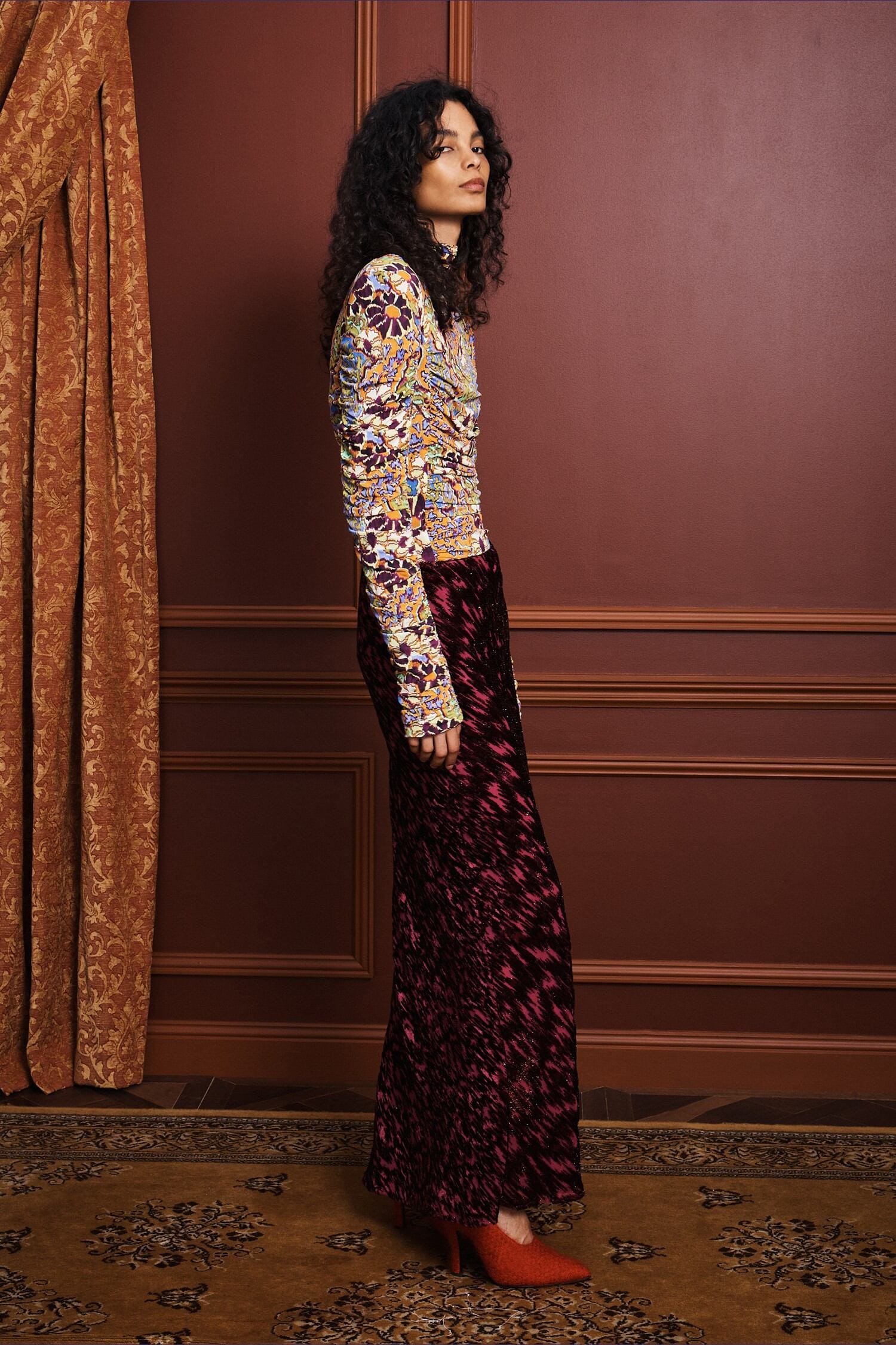 Alemaïs Jimi jupe maxi velours métallisé taille 6 UK