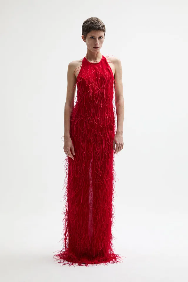 ATU Body Couture EMBER dress robe tulle rouge plumes S