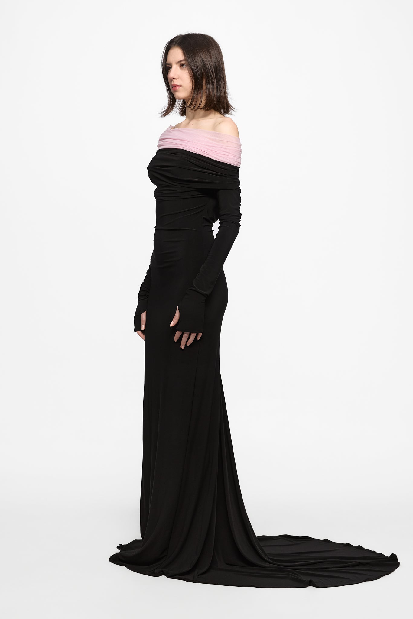 ATU Body Couture Crown robe longue noire tulle rose S