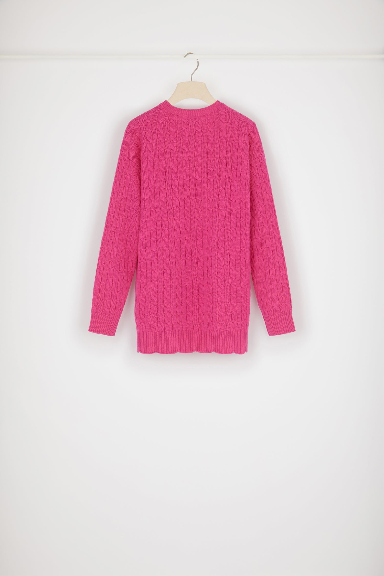 Patou H22KN1088056474F pull laine mérinos fuchsia torsadé