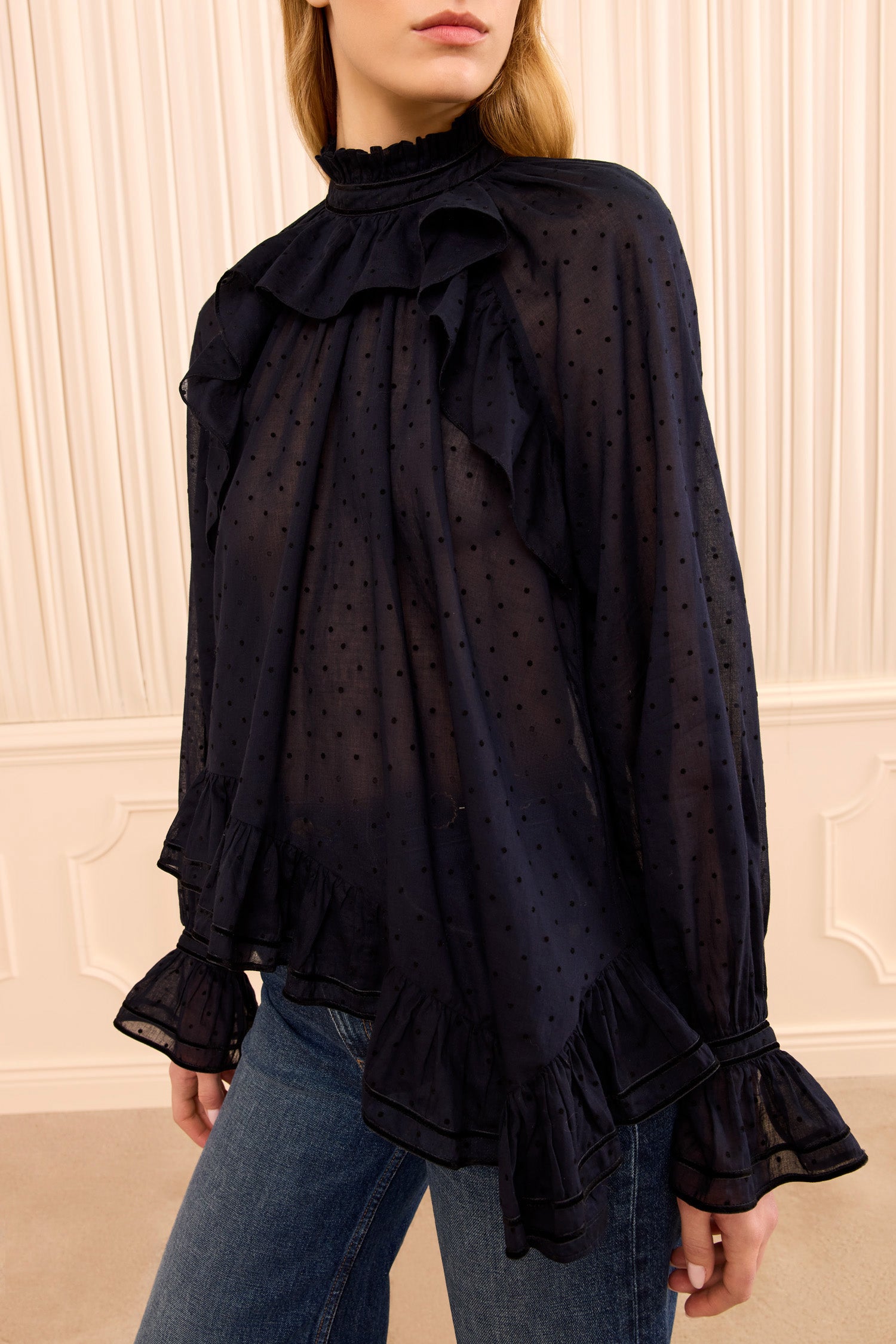 Ulla Johnson Marcella Blouse coton noire Nightfall pois