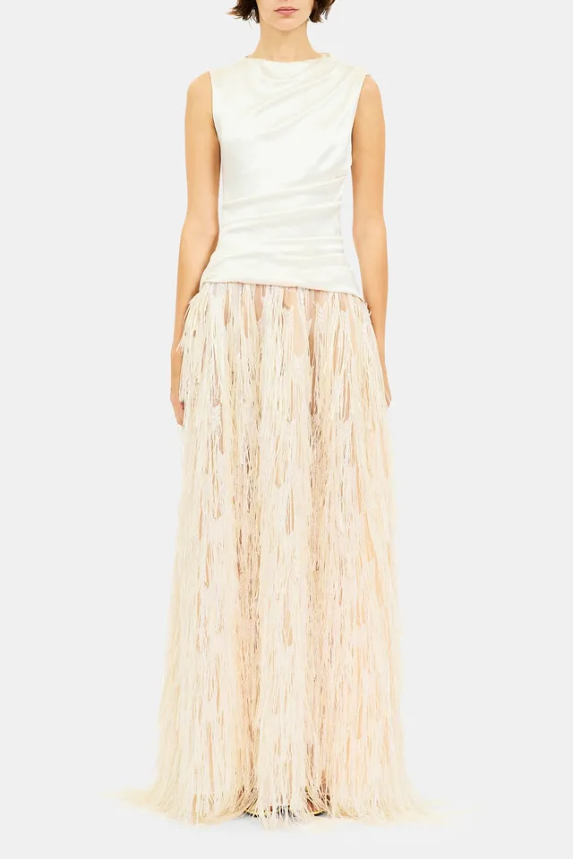 Ulla Johnson Giselle robe longue ecru franges