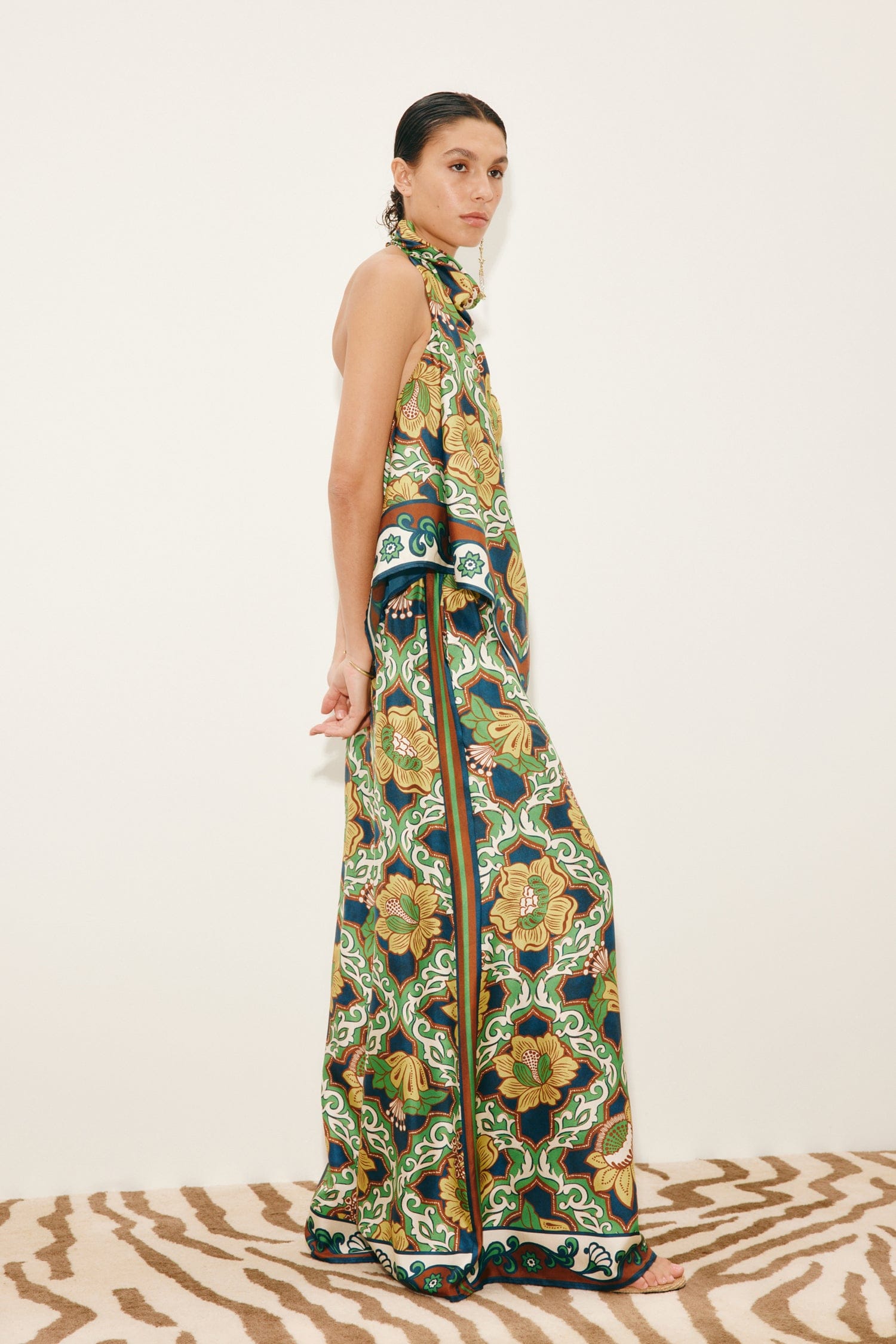 Alemais Liana pantalon palazzo soie imprimé
