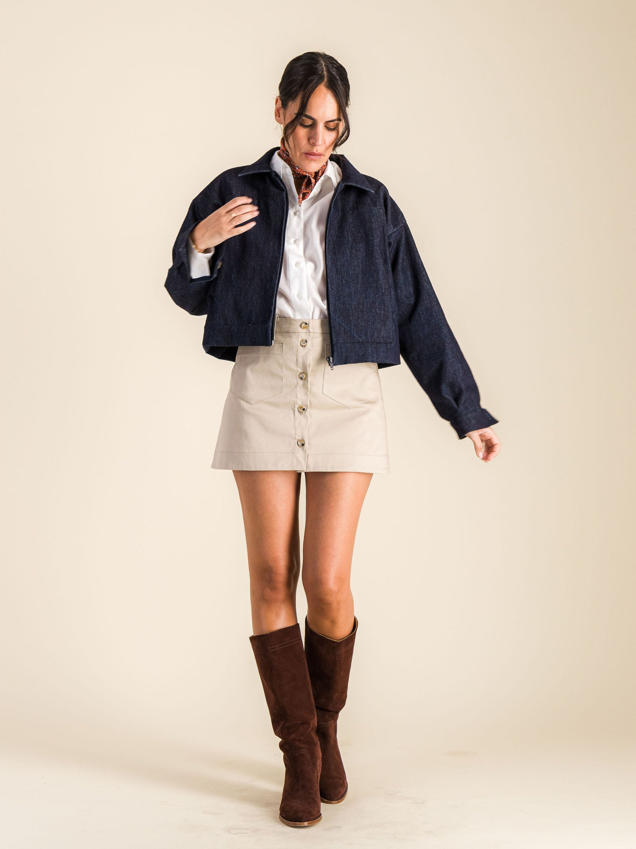 Anahide Saint André MARJANE veste jean marine oversize courte