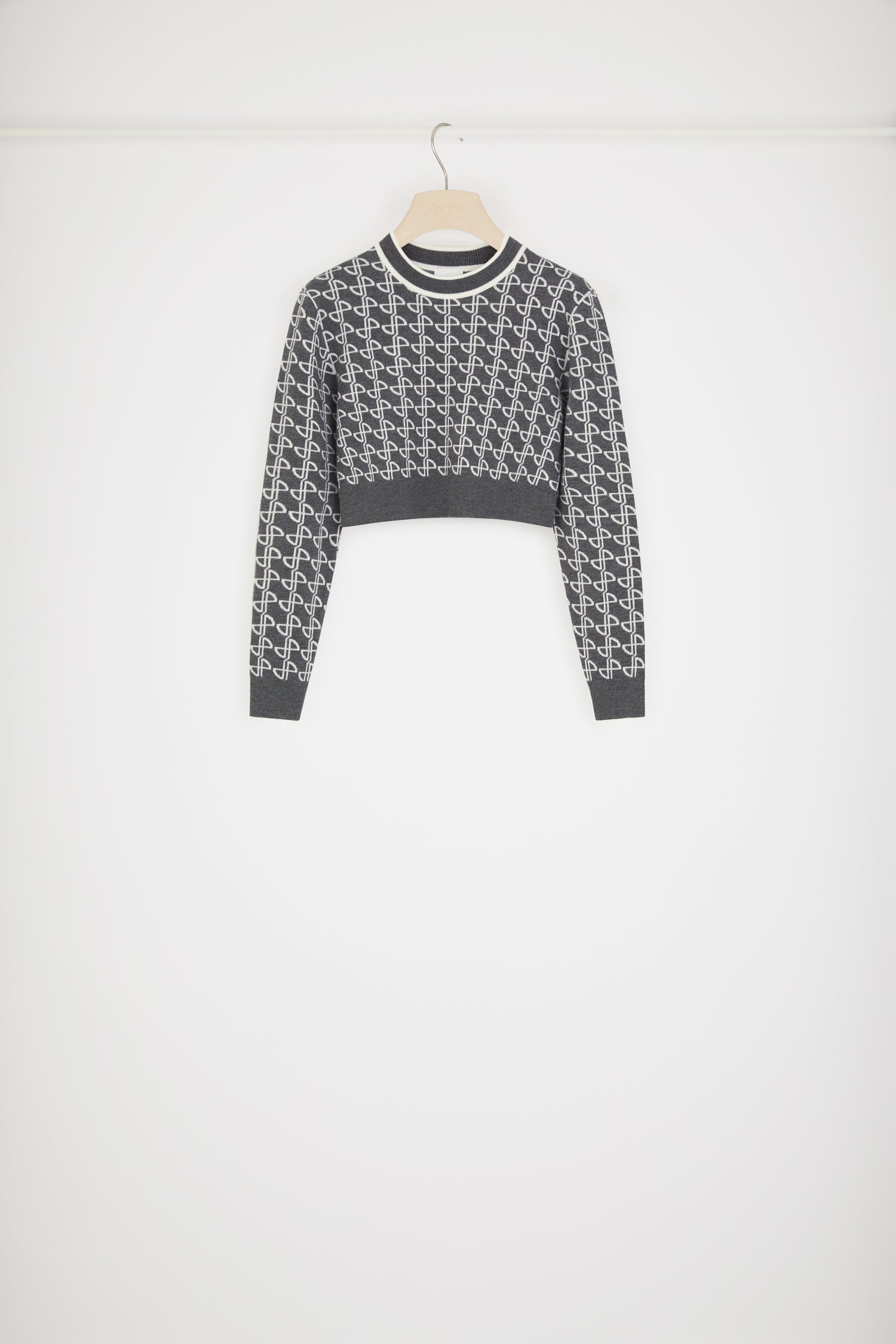 Patou KN099 pull cropped gris jacquard laine