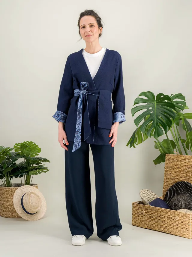 Anahide Saint André Hana veste kimono réversible laine lin