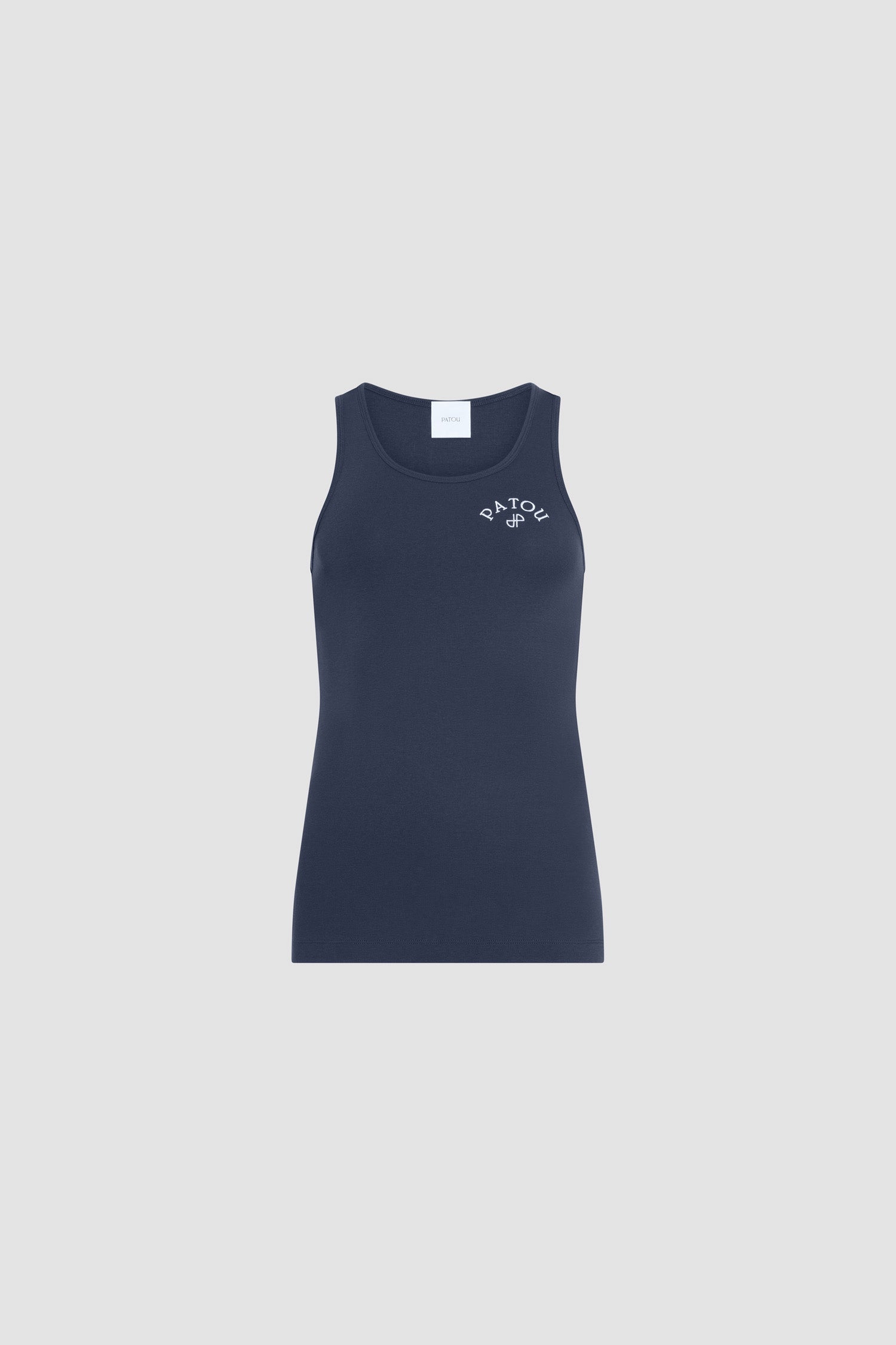 Patou JE210 débardeur coton bleu marine brodé rose
