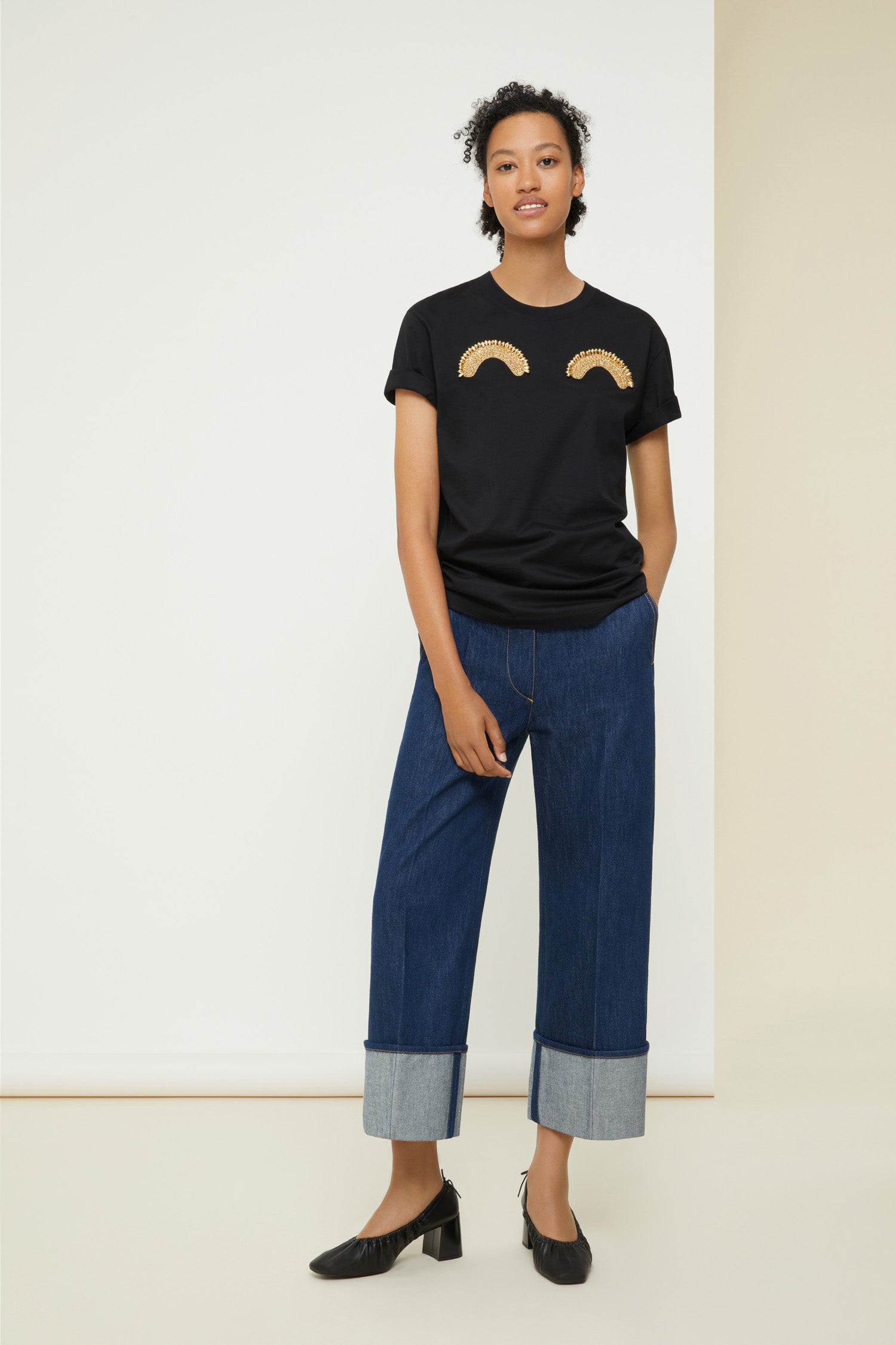 Patou JE009 t-shirt coton bio noir à perles