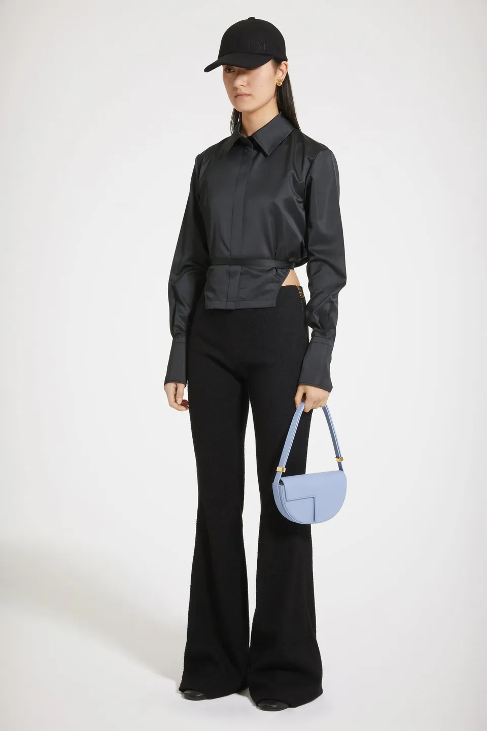 Patou pantalon flare tweed stretch noir taille haute