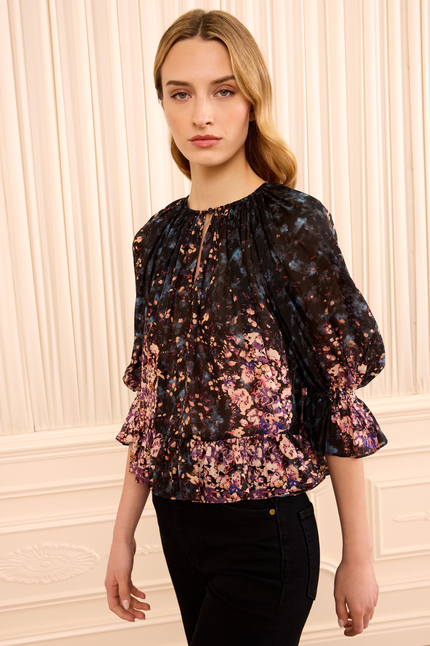 Ulla Johnson Elise blouse soie Eclipse manches courtes