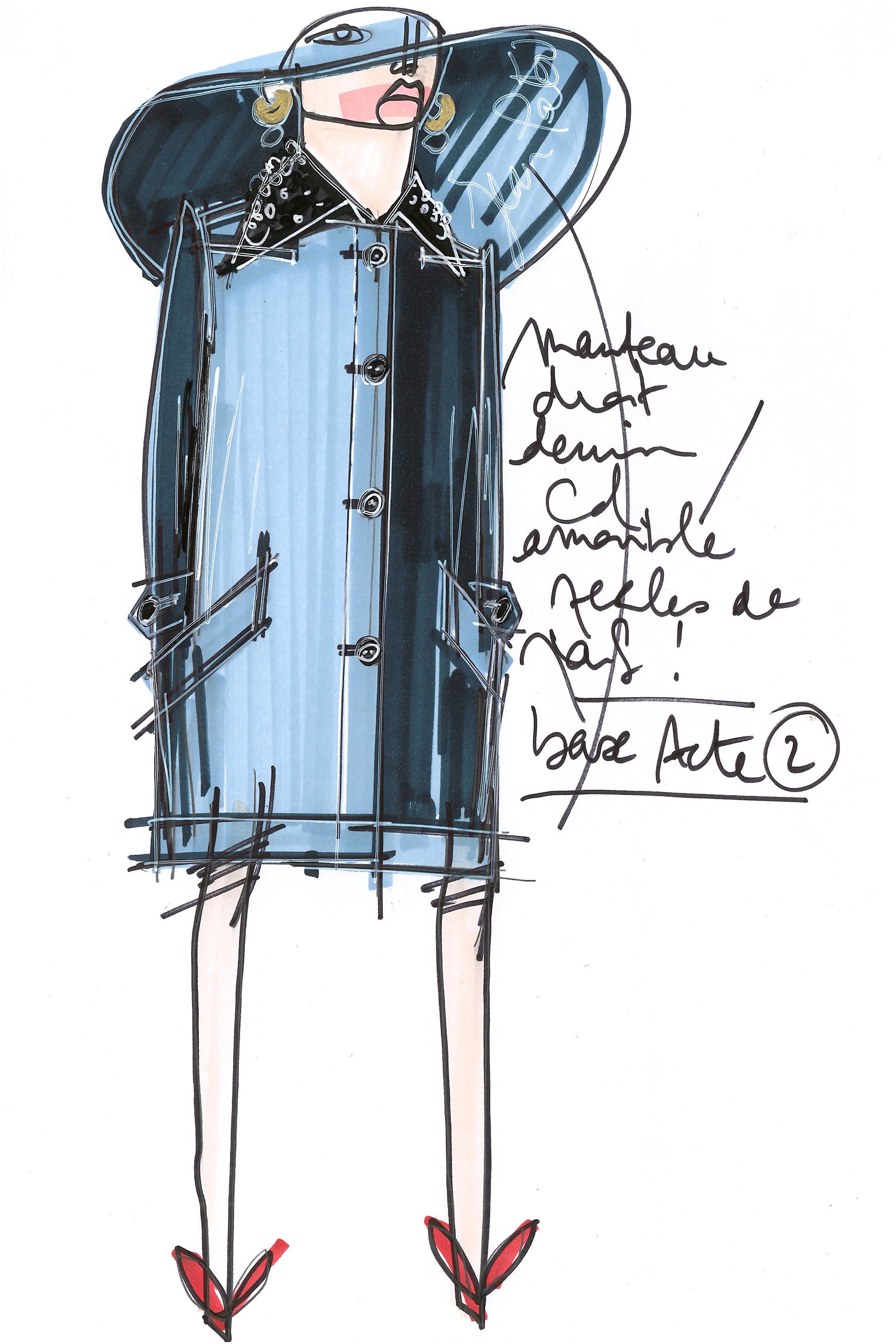 Patou CO004 manteau denim Indigo Blue Pearls perles