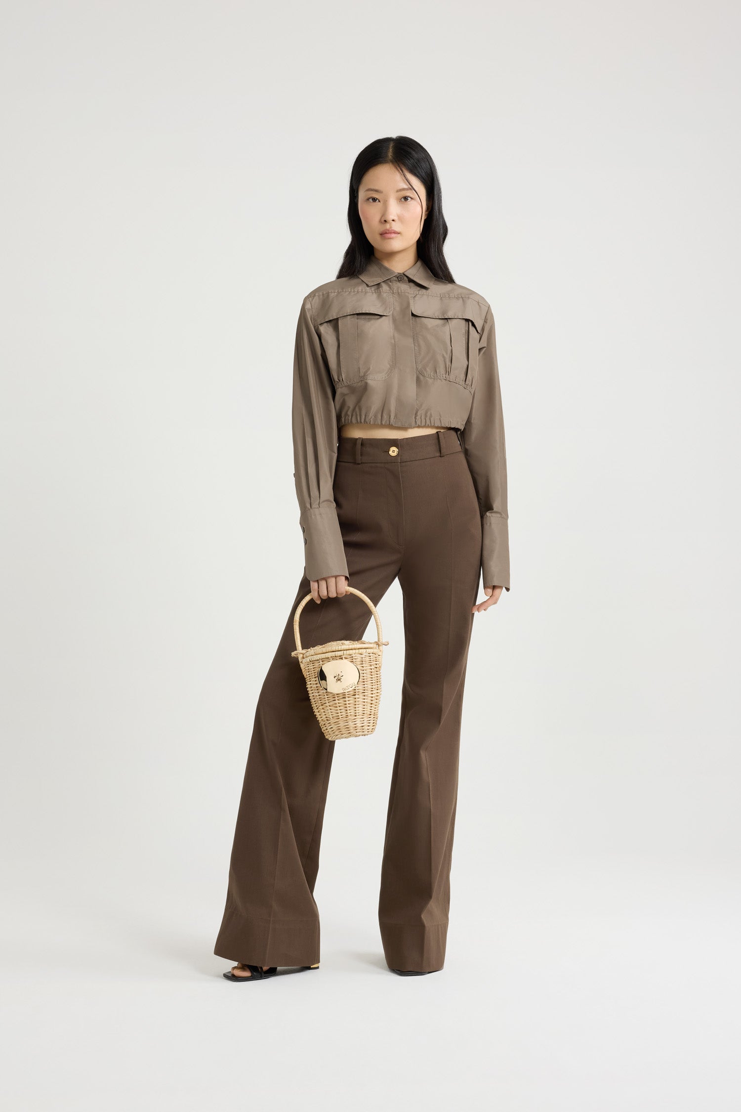 Patou P25TR0420074808B pantalon coton marron évasé