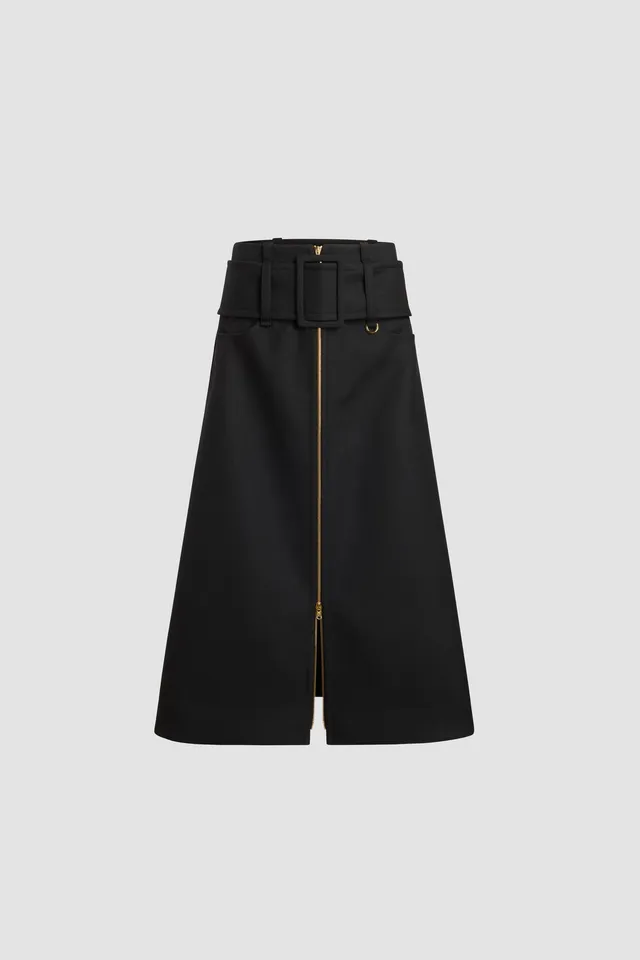 Patou jupe midi laine Noire 34-44 zip ceinture