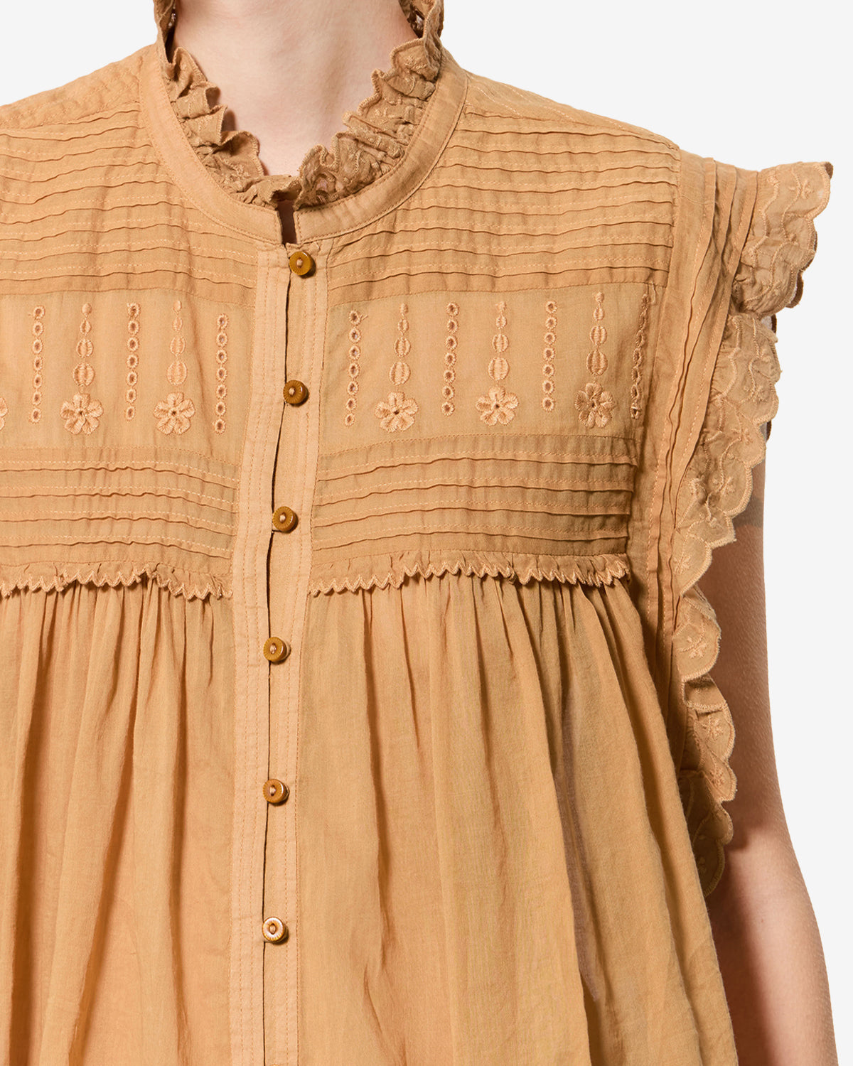 Isabel Marant Dersia top caramel voile coton brodé
