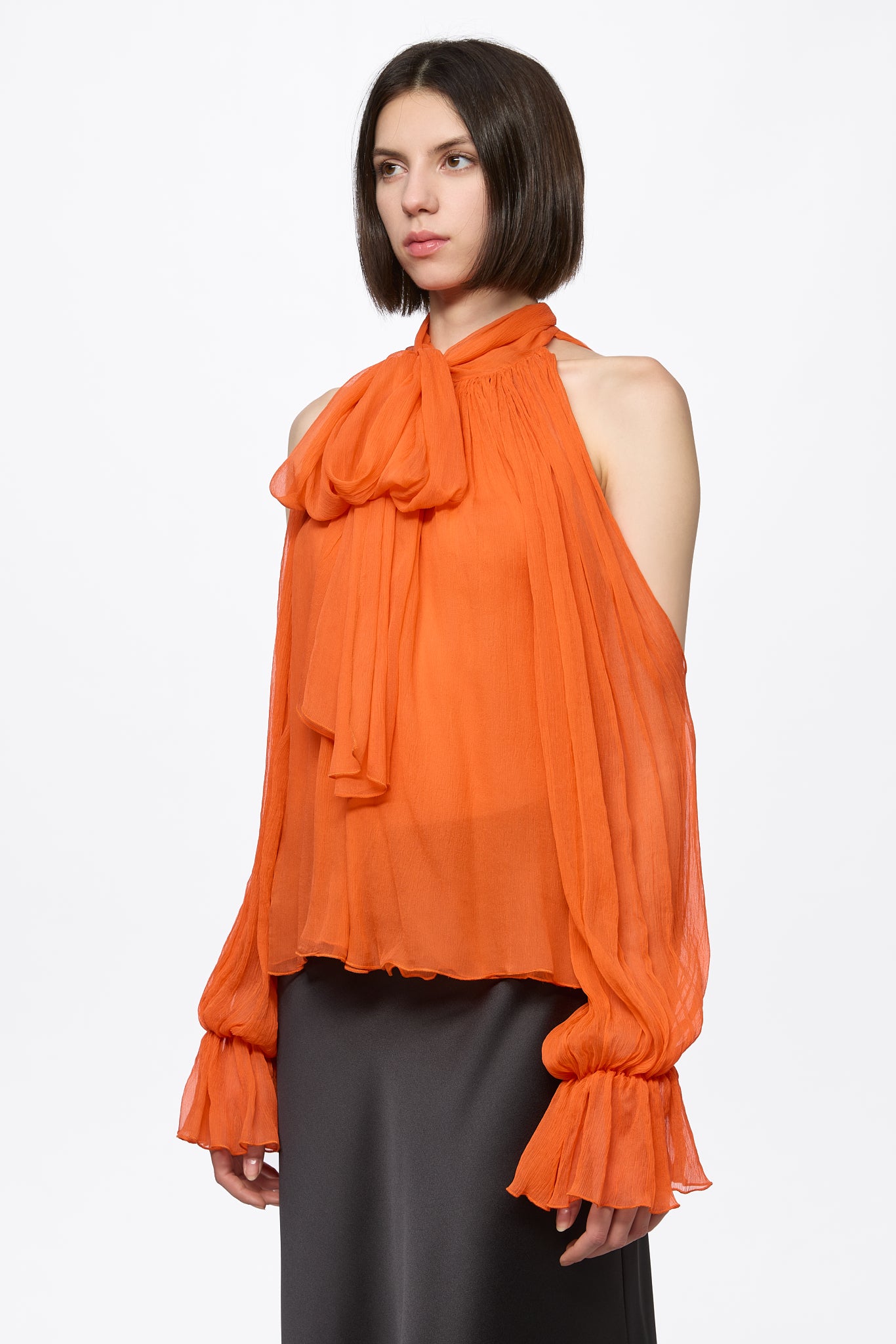ATU Orange Chiffon Shirt chemisier S soie