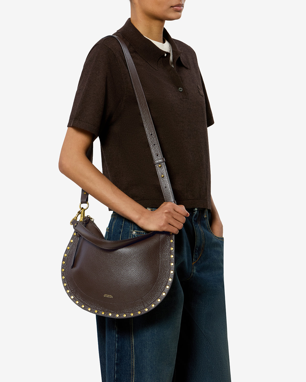 Isabel Marant Oskan Soft Zip sac cuir grainé café