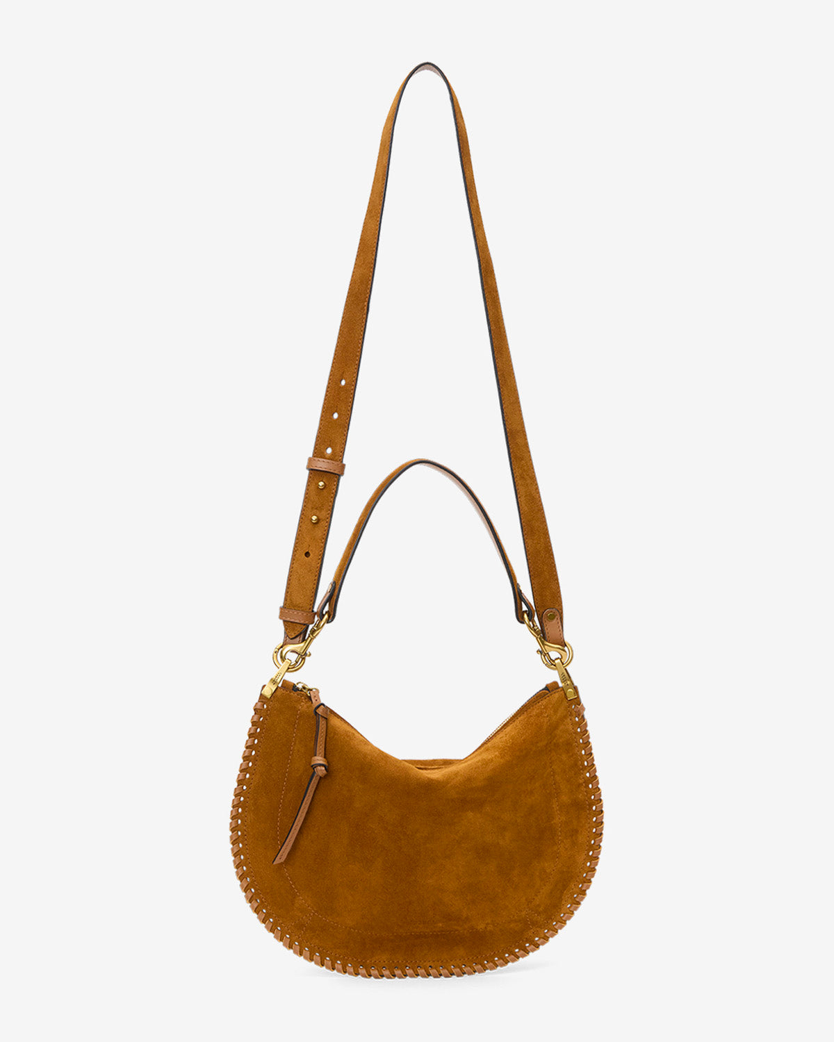 Isabel Marant Oskan Soft Zip sac cuir velours cognac