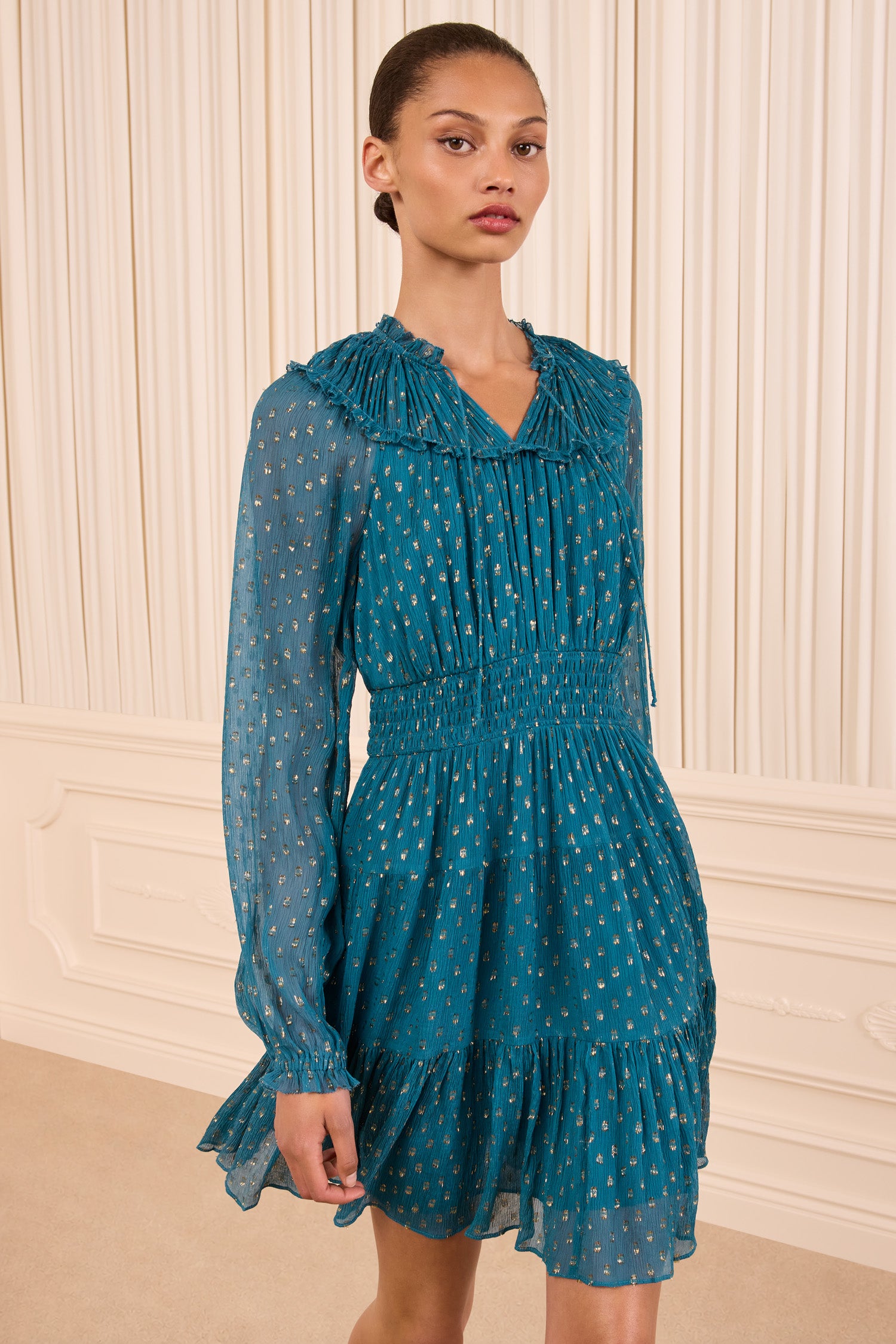 Ulla Johnson Ava robe mini soie Beryl manches longues