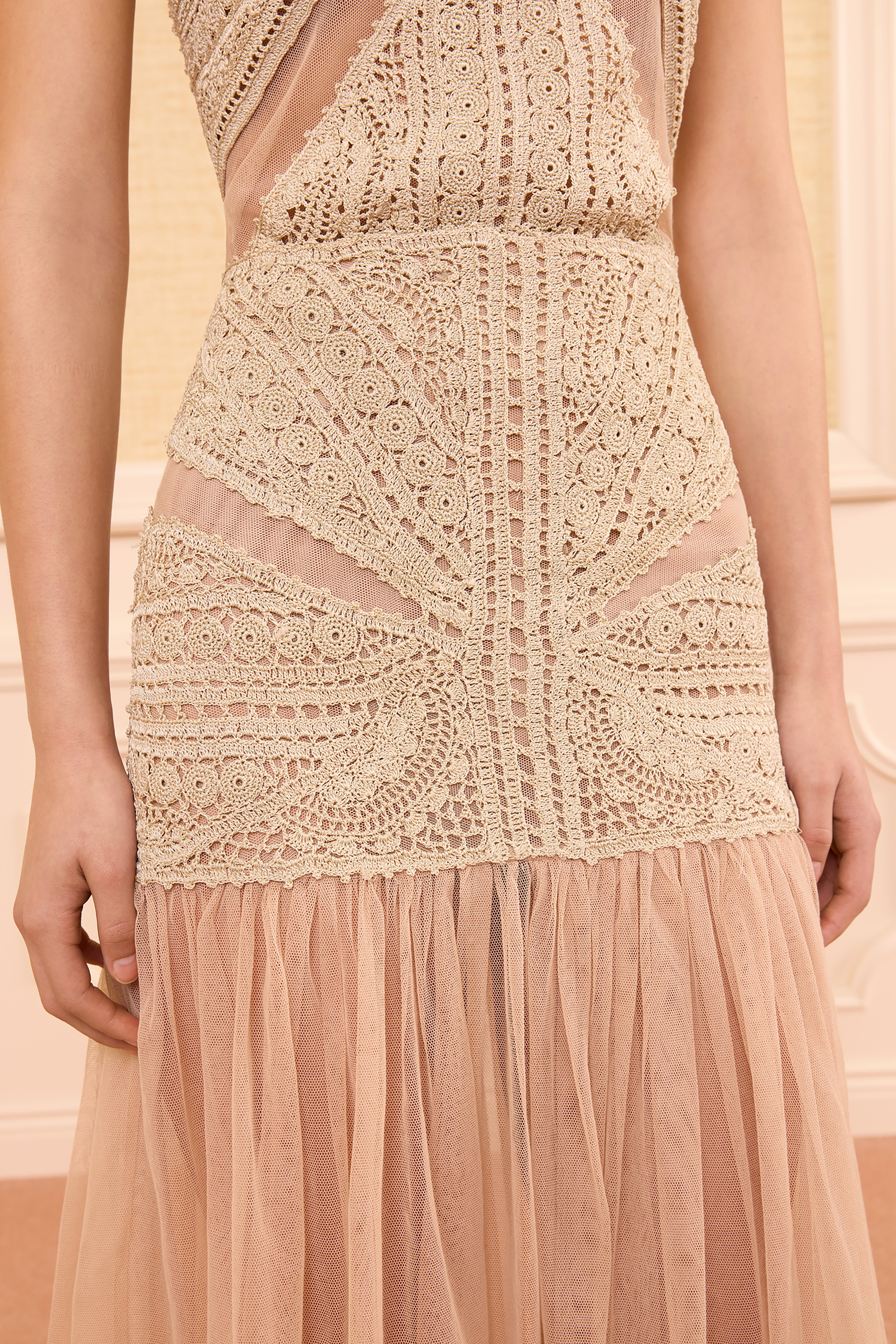 Ulla Johnson Araminta PF260711 jupe crochet tulle Sandstone midi