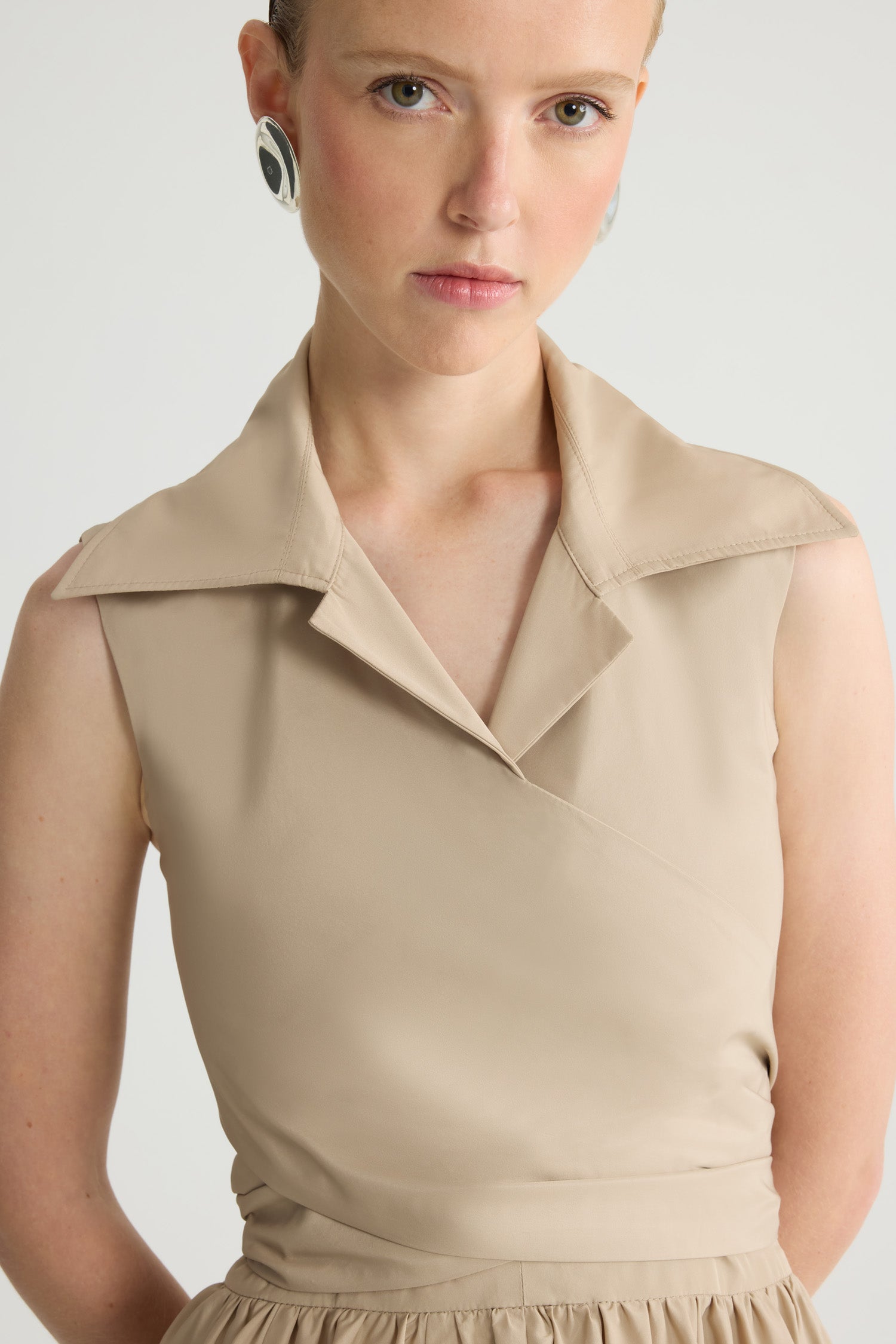 Patou DR223 robe midi faille drapée Dune sable