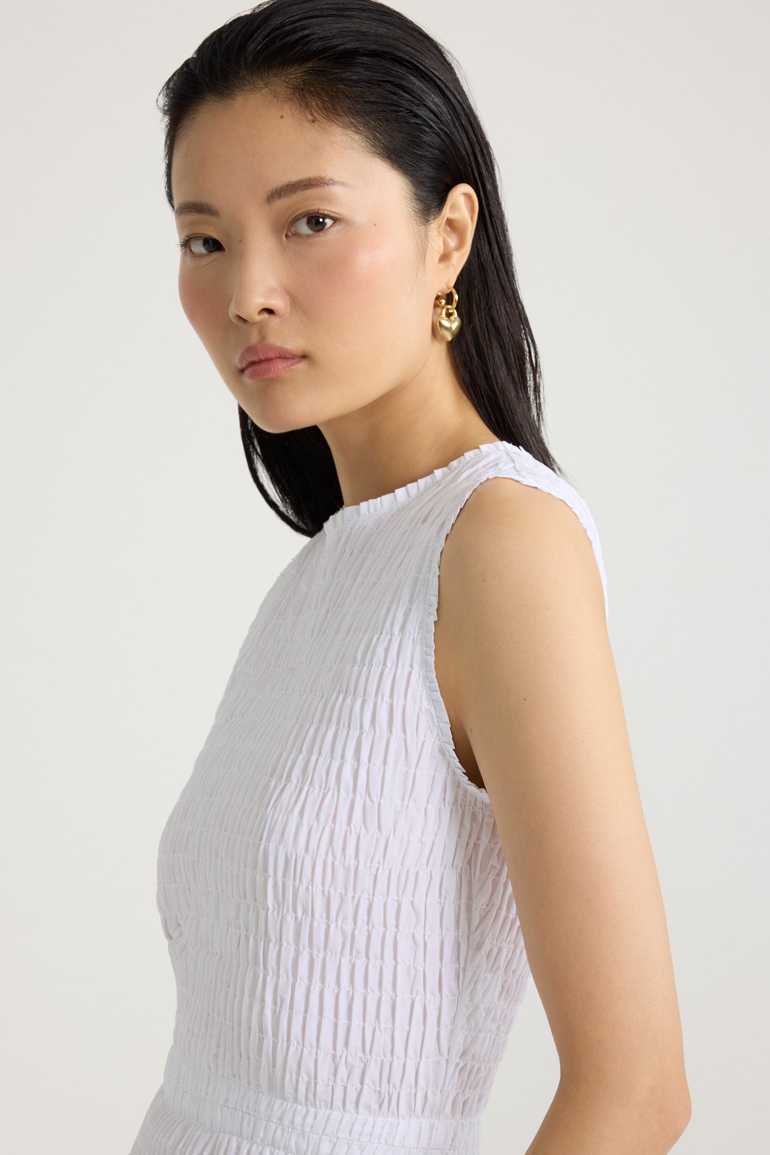Patou DR177 robe midi blanche faille smockée