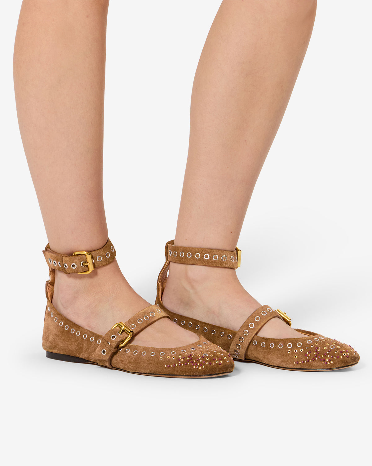 Isabel Marant Ylza ballerines cuir cognac cloutées