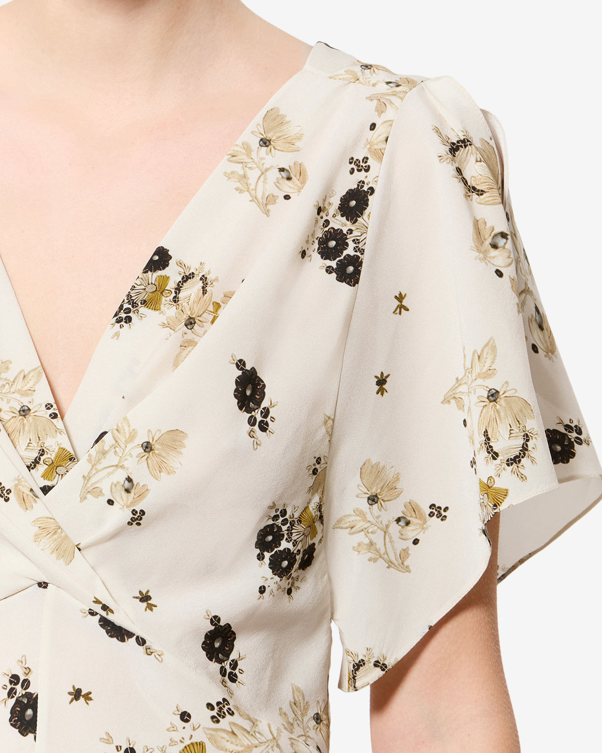 Isabel Marant Faljane top écru soie stretch fleuri col V