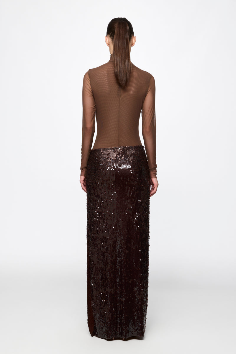 ATU Body Couture Skirts jupe longue sequins marron doré