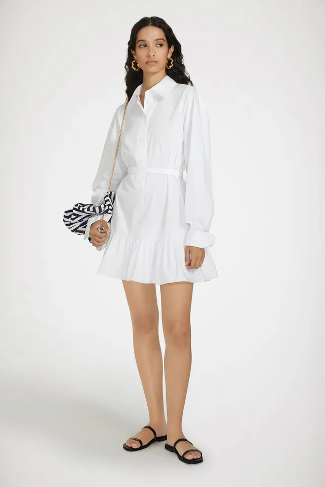 Patou DR136 robe chemise courte blanche coton volants ceinture