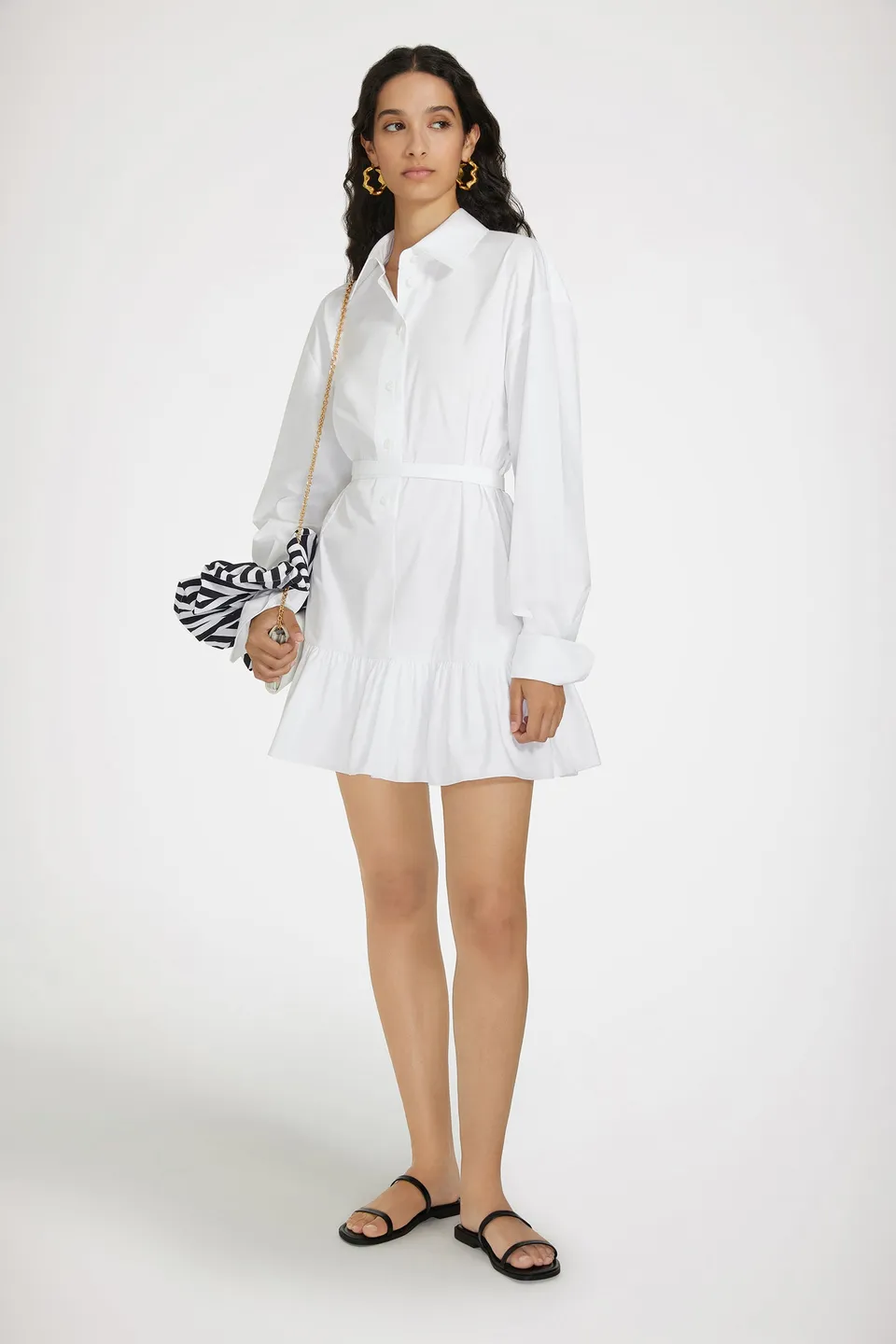 Patou DR136 robe chemise courte blanche coton volants ceinture