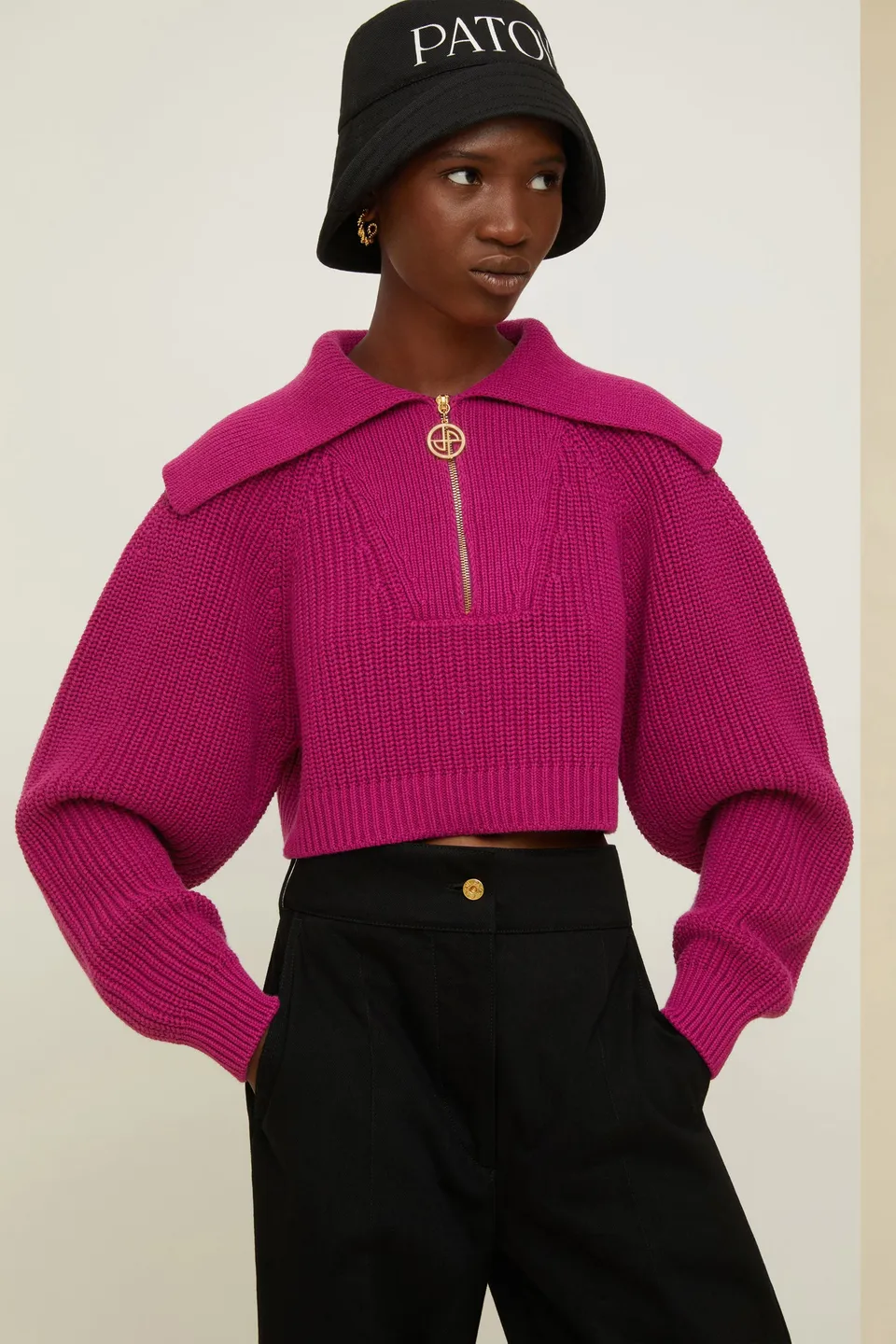 Patou pull col marin zip laine anémone violet
