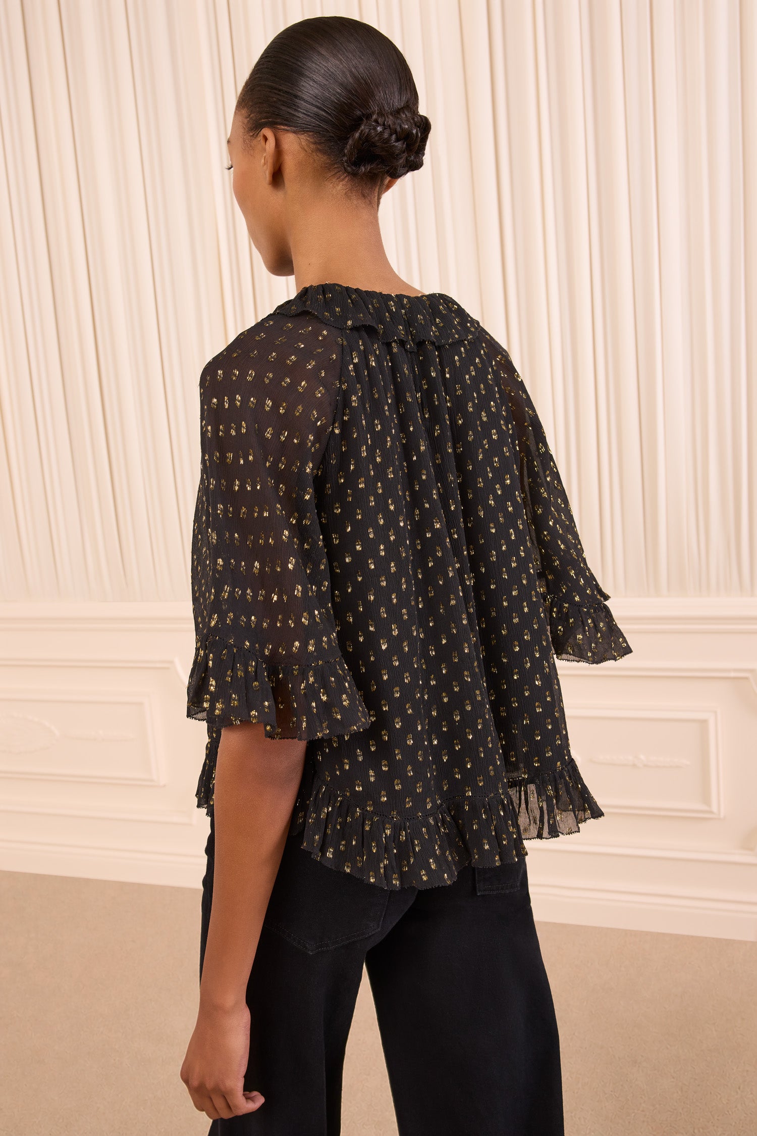 Ulla Johnson Minna blouse noir soie volants