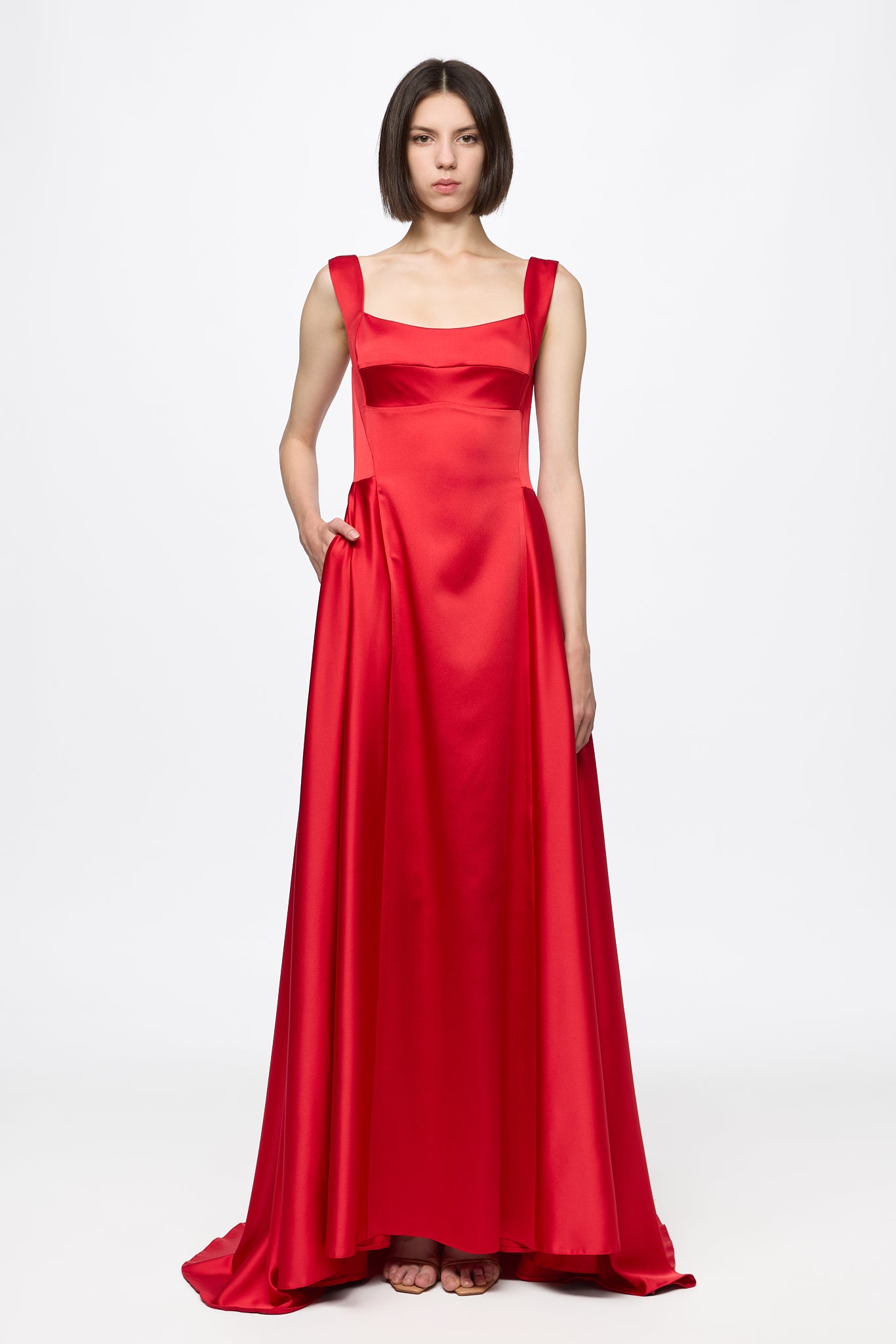 ATU Body Couture Red Satin robe longue corset rouge