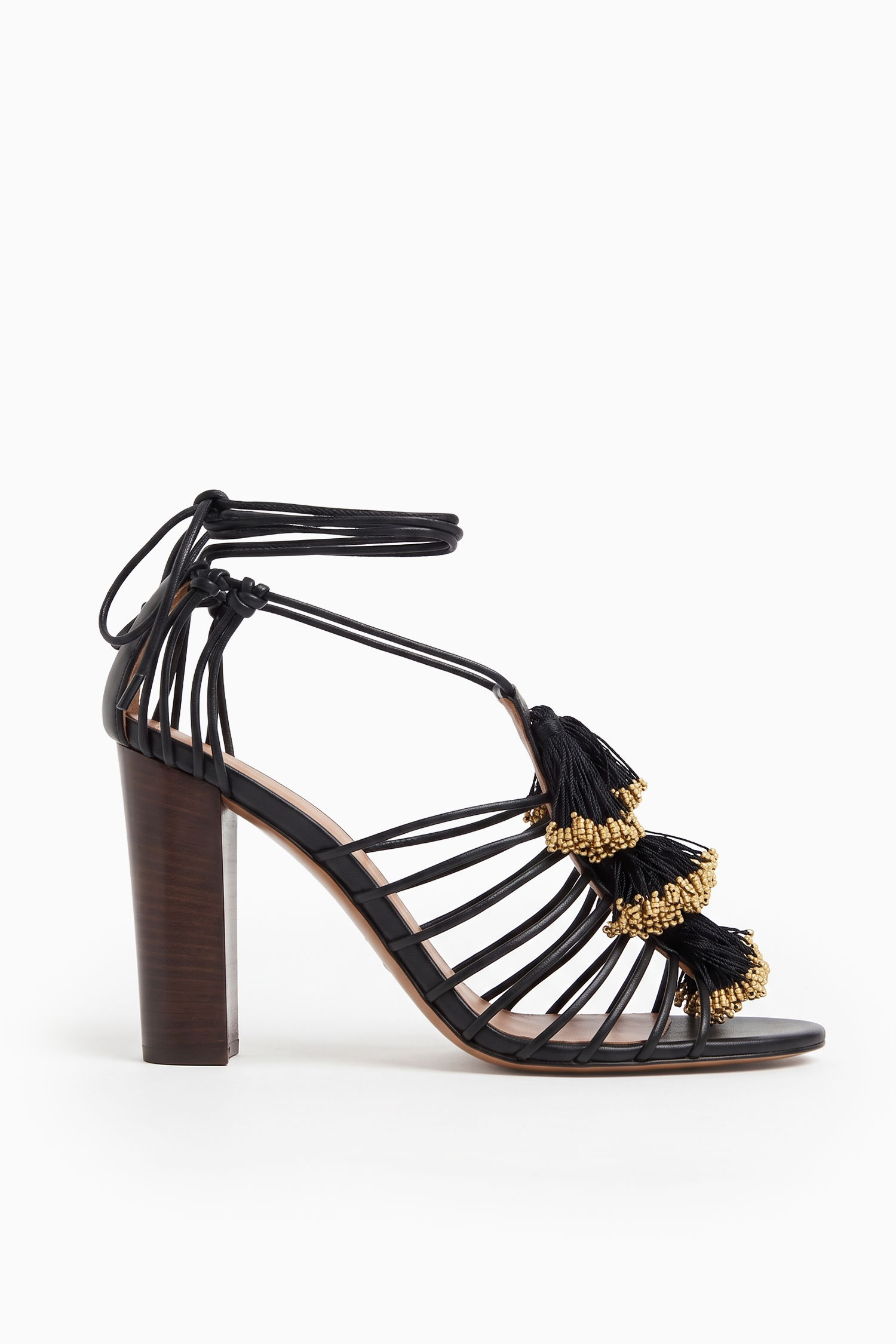 Ulla Johnson sandales talons Noir perles 95mm franges