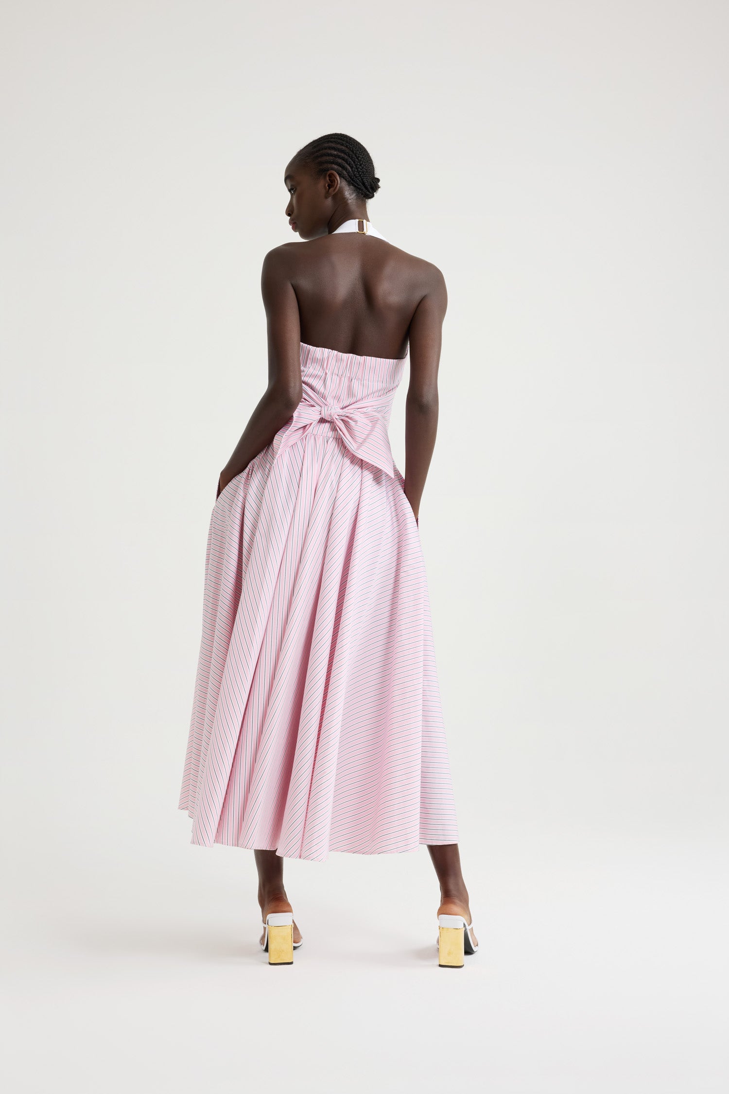 Patou P25DR187 robe maxi halter coton bio Primrose Pink Stripes