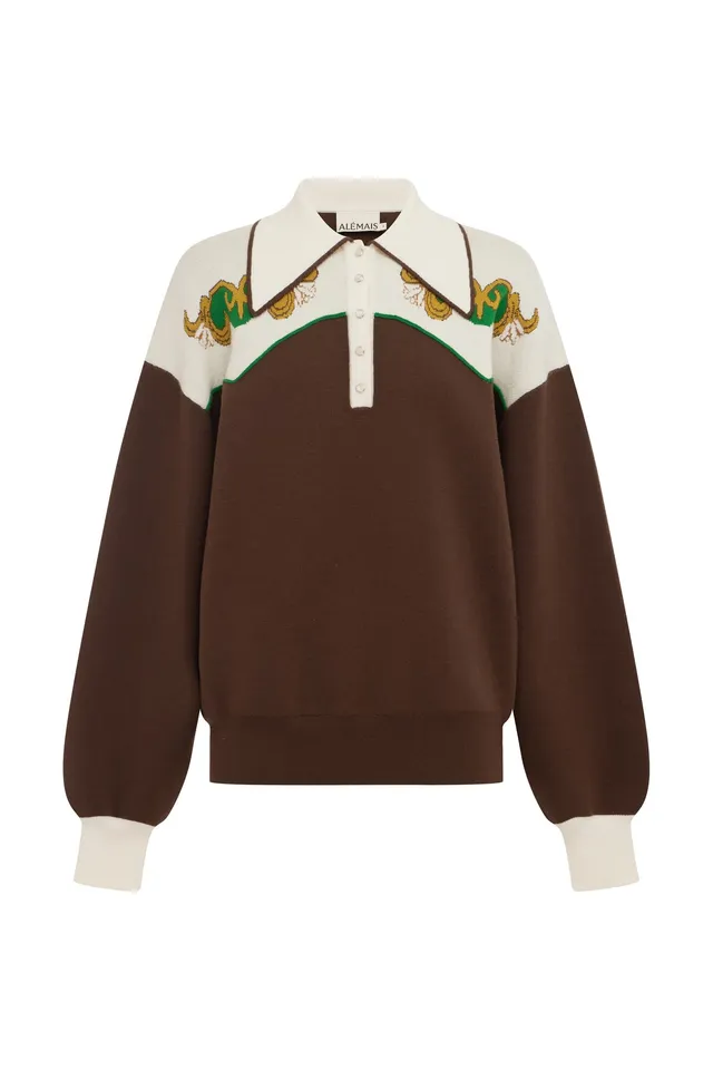 Alemais Lasso Knit Polo pull chocolat laine mérinos