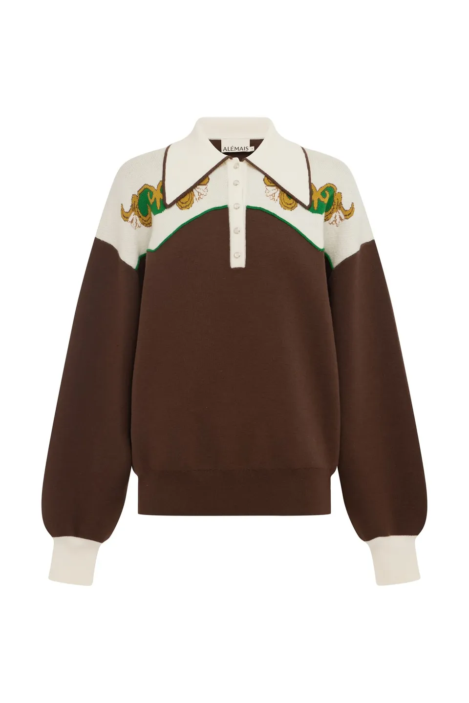 Alemais Lasso Knit Polo pull chocolat laine mérinos