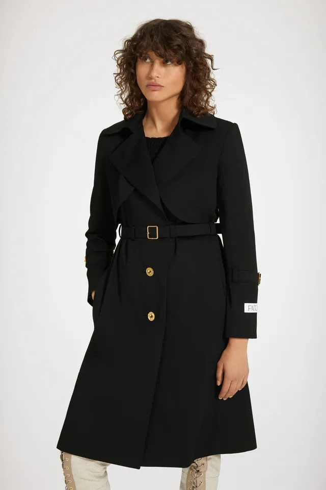 Patou OU019 trench coton gabardine noir ceinture taille