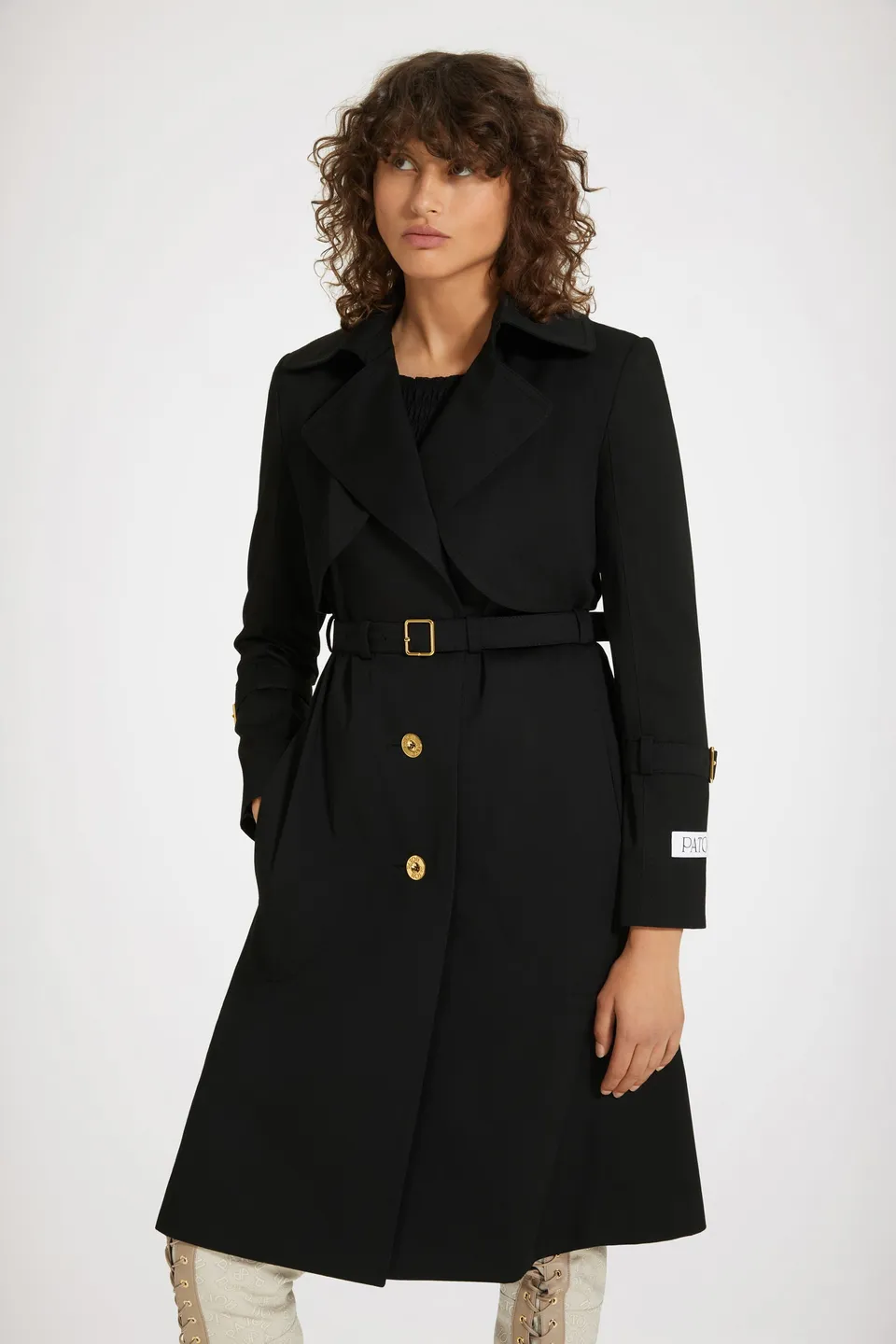 Patou OU019 trench coton gabardine noir ceinture taille