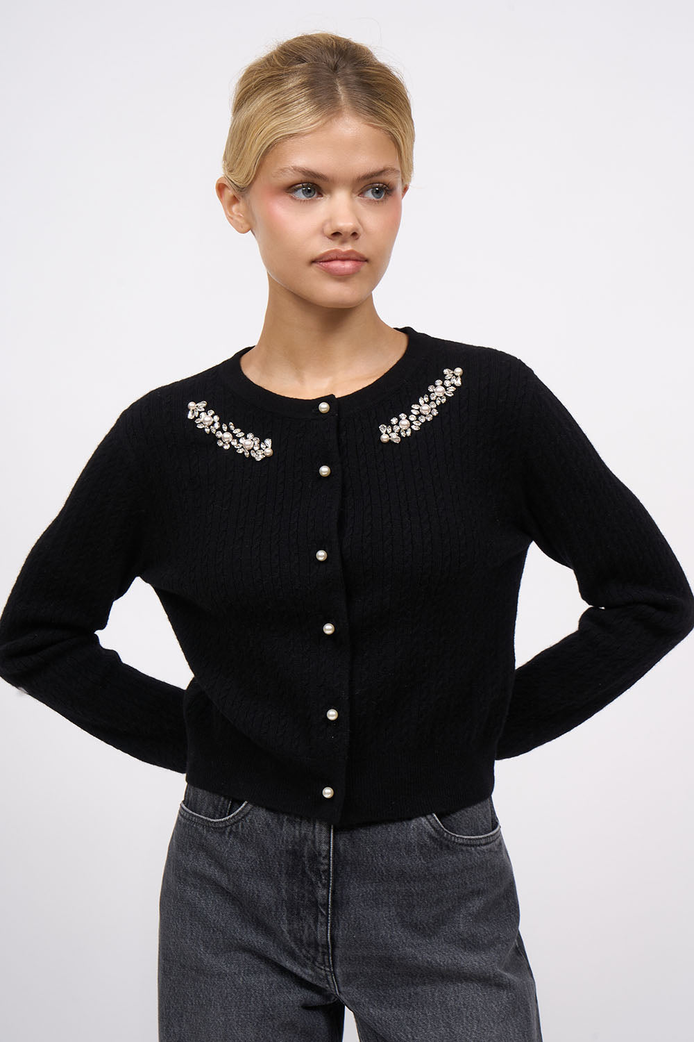 Paul & Joe Joyaux cardigan cachemire brodé main boutons perles