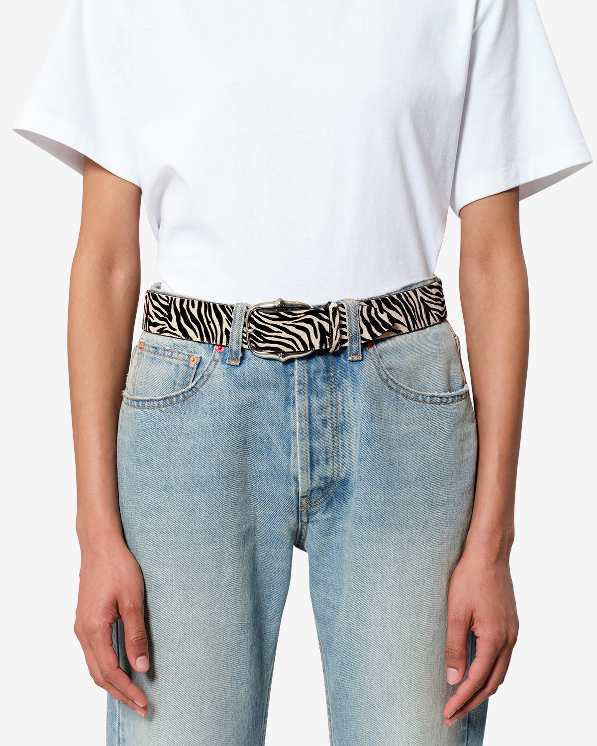 Isabel Marant Lapae ceinture cuir zèbre léopard 3,7 cm