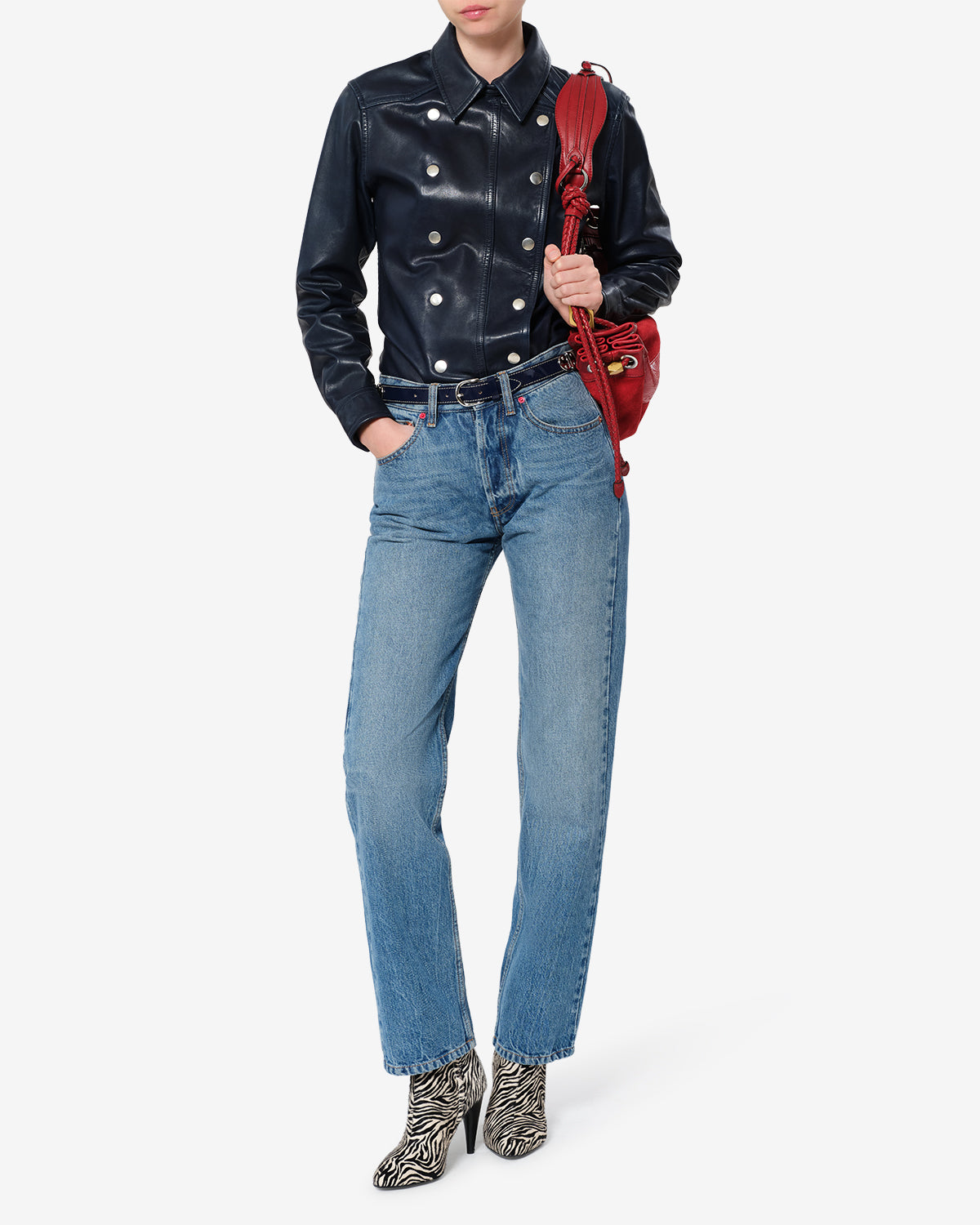 Isabel Marant Valdy CH0365FA chemise cuir bleu marine