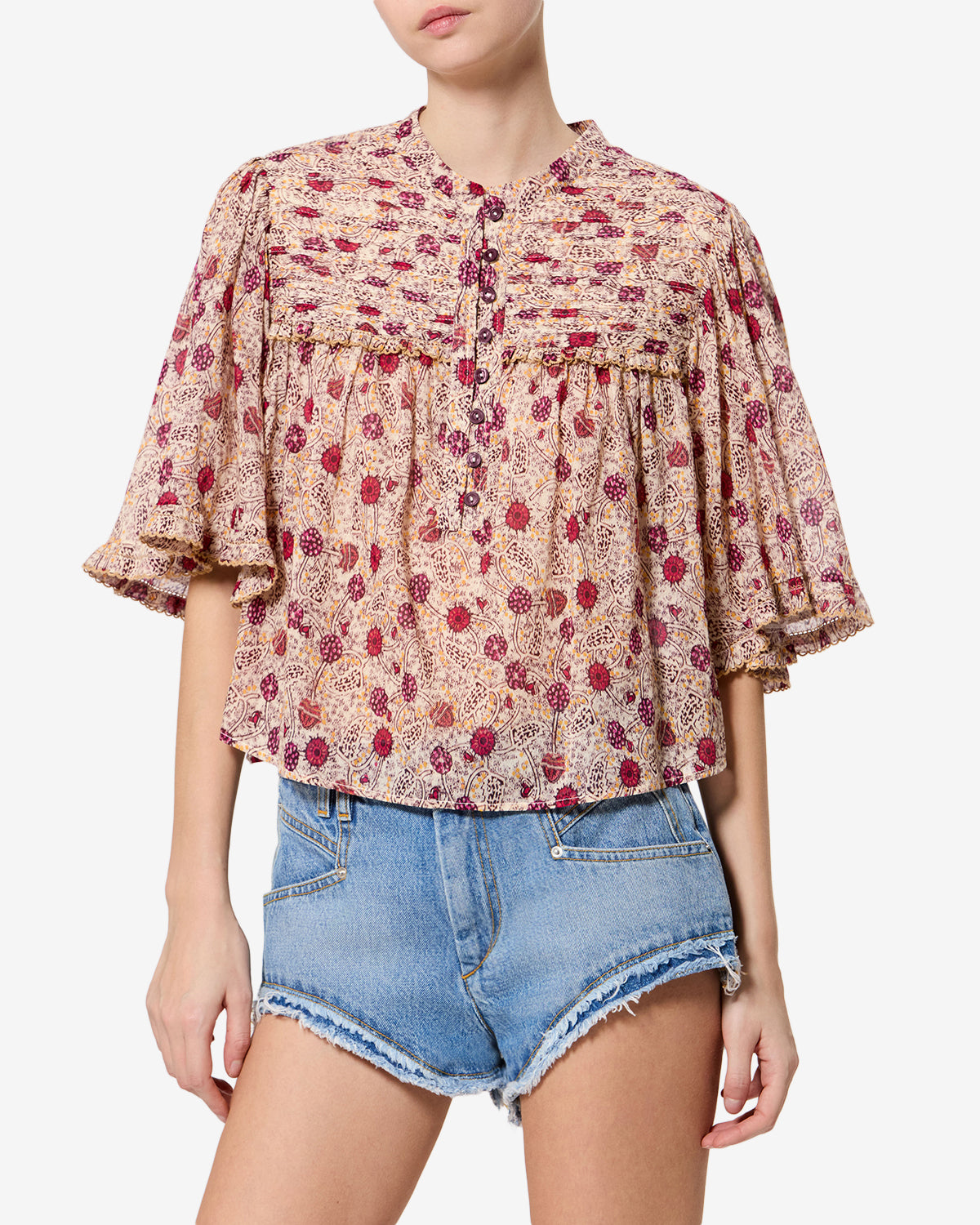 Isabel Marant Douna HT0945FA blouse coton écru-framboise