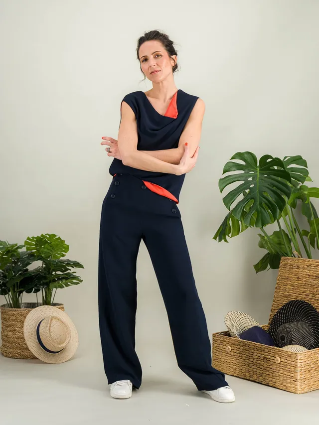 Anahide Saint André Matelot pantalon large viscose taille haute