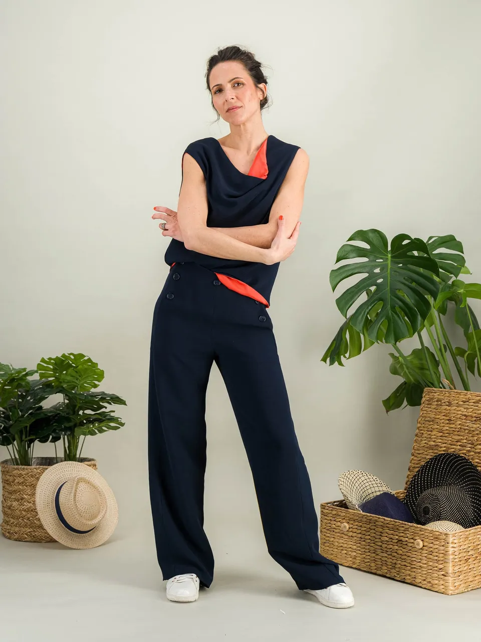Anahide Saint André Matelot pantalon large viscose taille haute