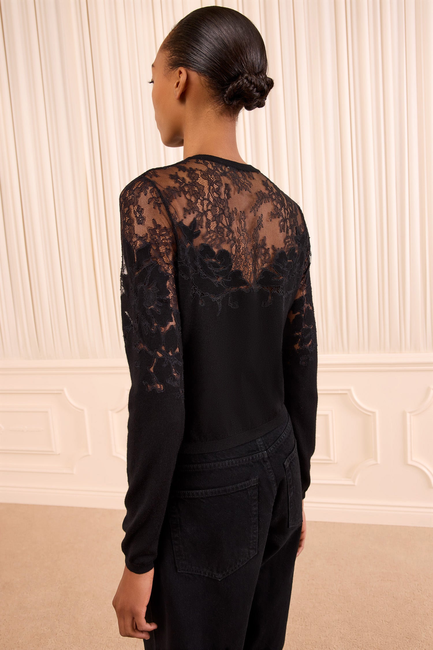 Ulla Johnson Talia Cardigan Noir Laine Mérinos Dentelle