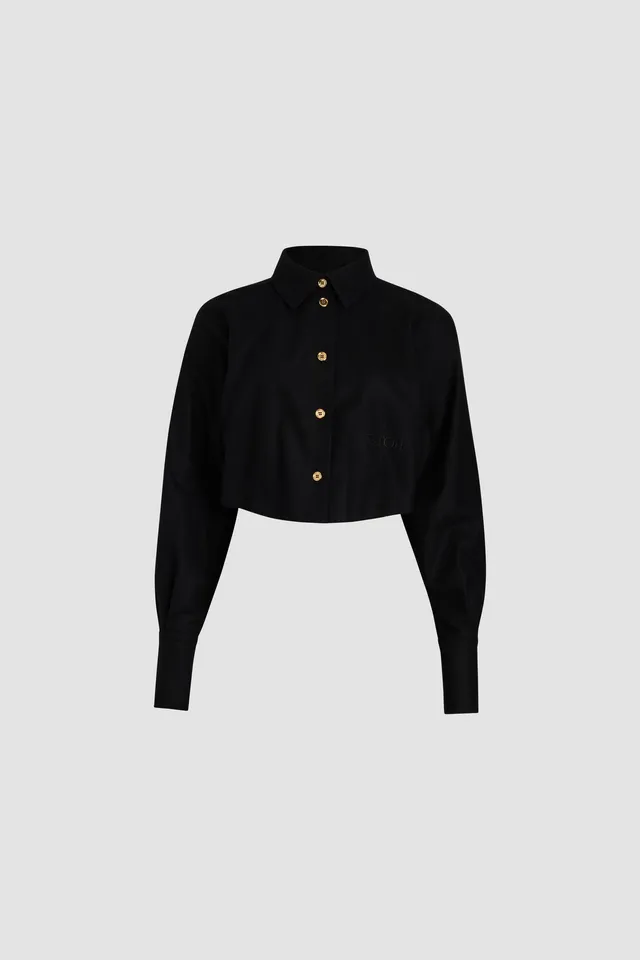 Patou BL033 chemise cropped noire flanelle laine