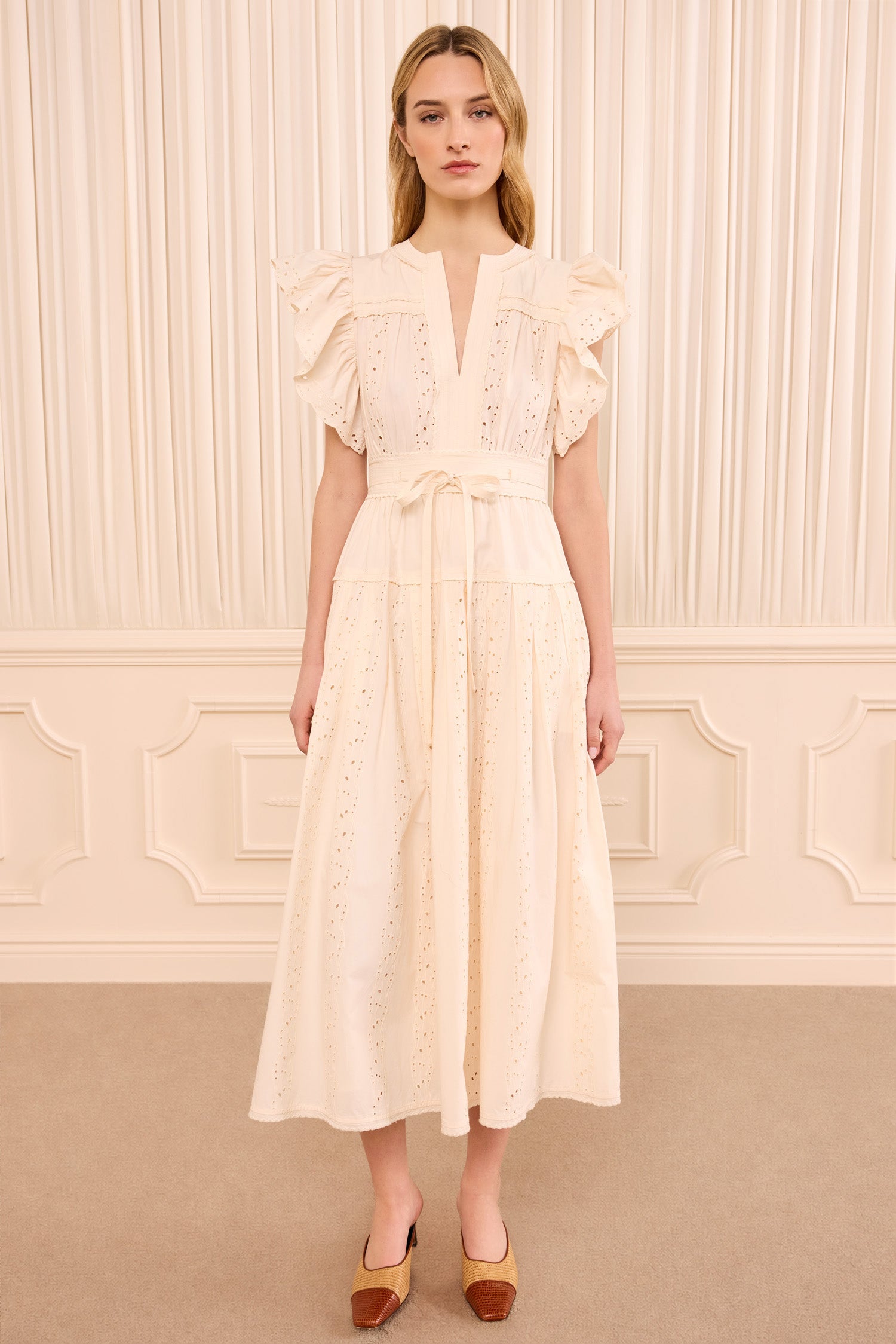 Ulla Johnson Dani FA260140 robe coton ivoire midi