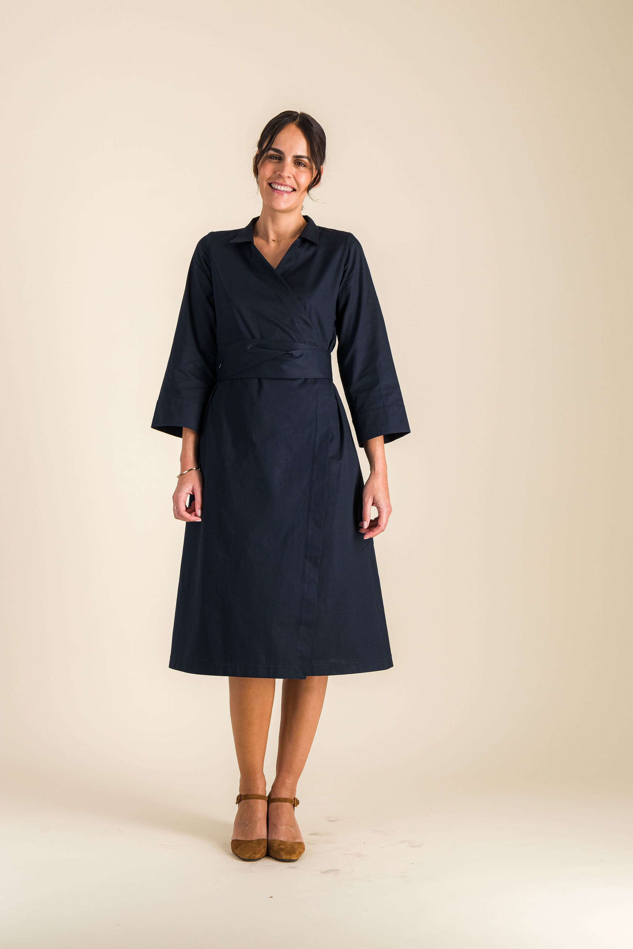 Anahide Saint André Ava robe portefeuille coton bleu marine 38
